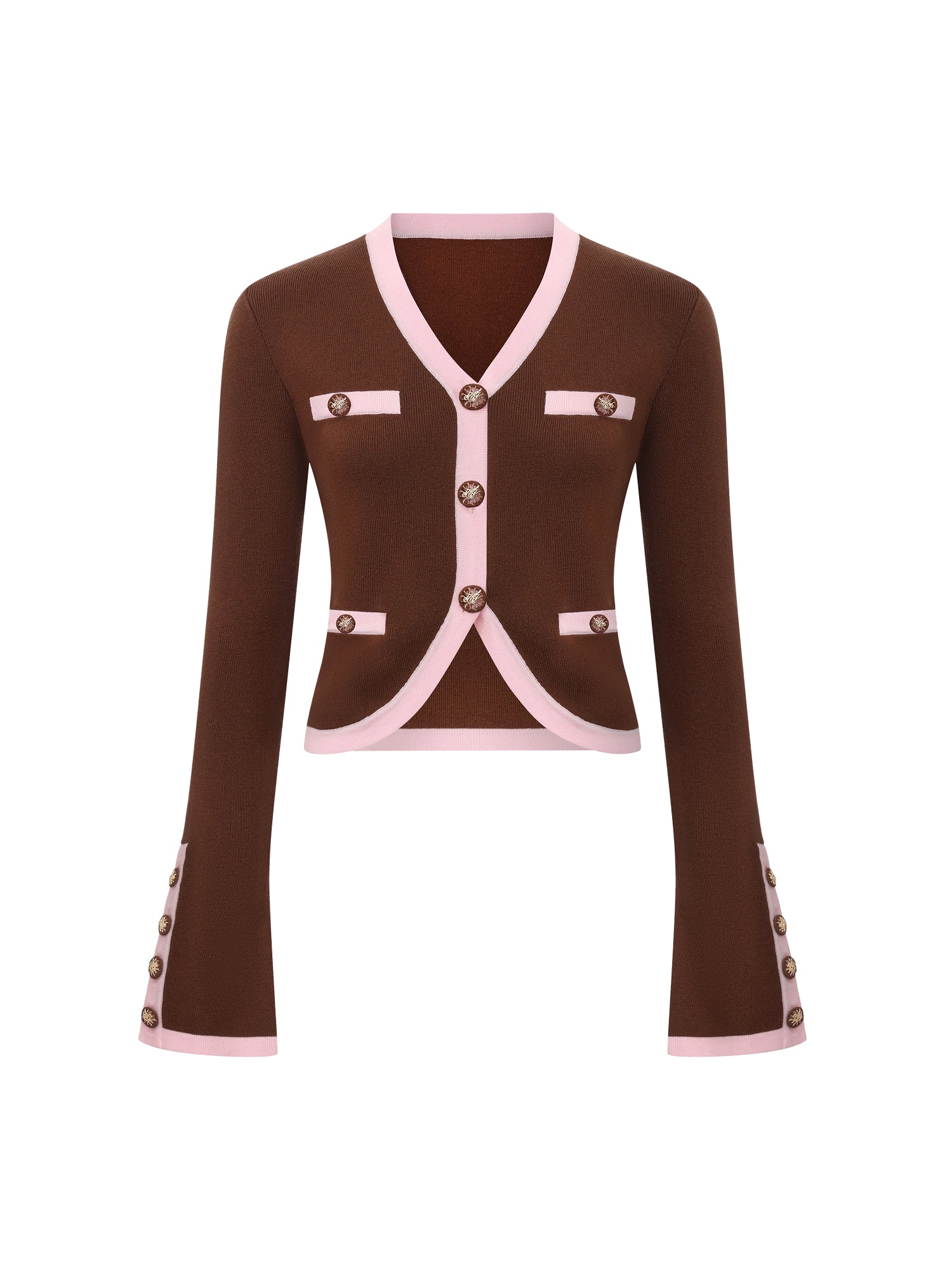 Lisette Contrast-Trim Brown Knit Three-Piece Set - Image 14