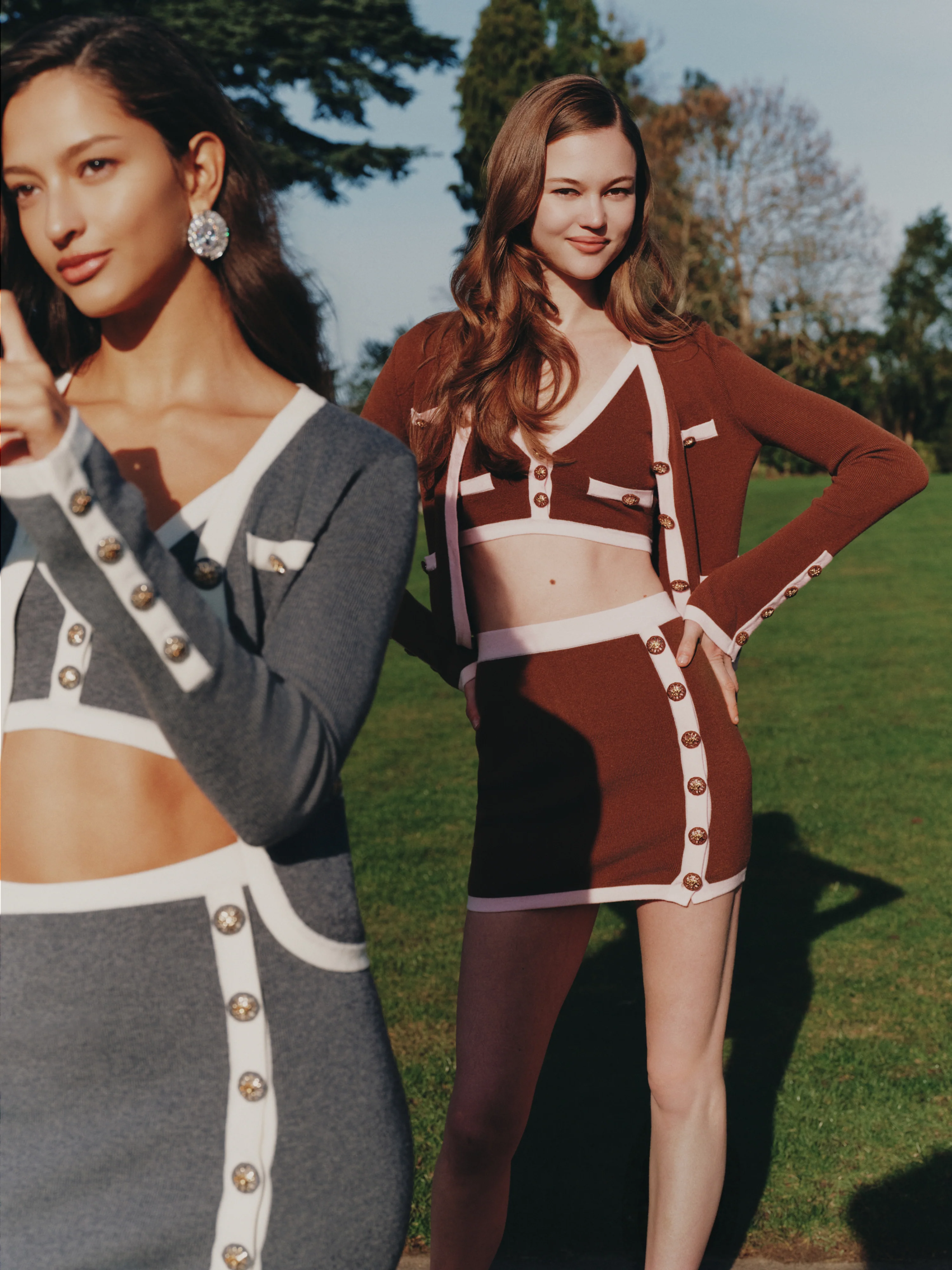 Lisette Contrast-Trim Brown Knit Three-Piece Set - Image 3