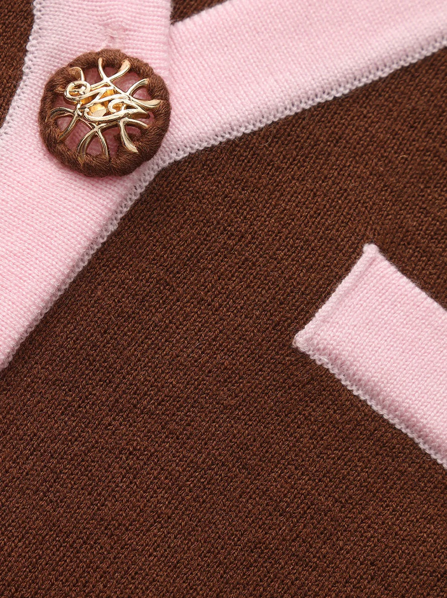 Lisette Contrast-Trim Brown Knit Three-Piece Set - Image 8