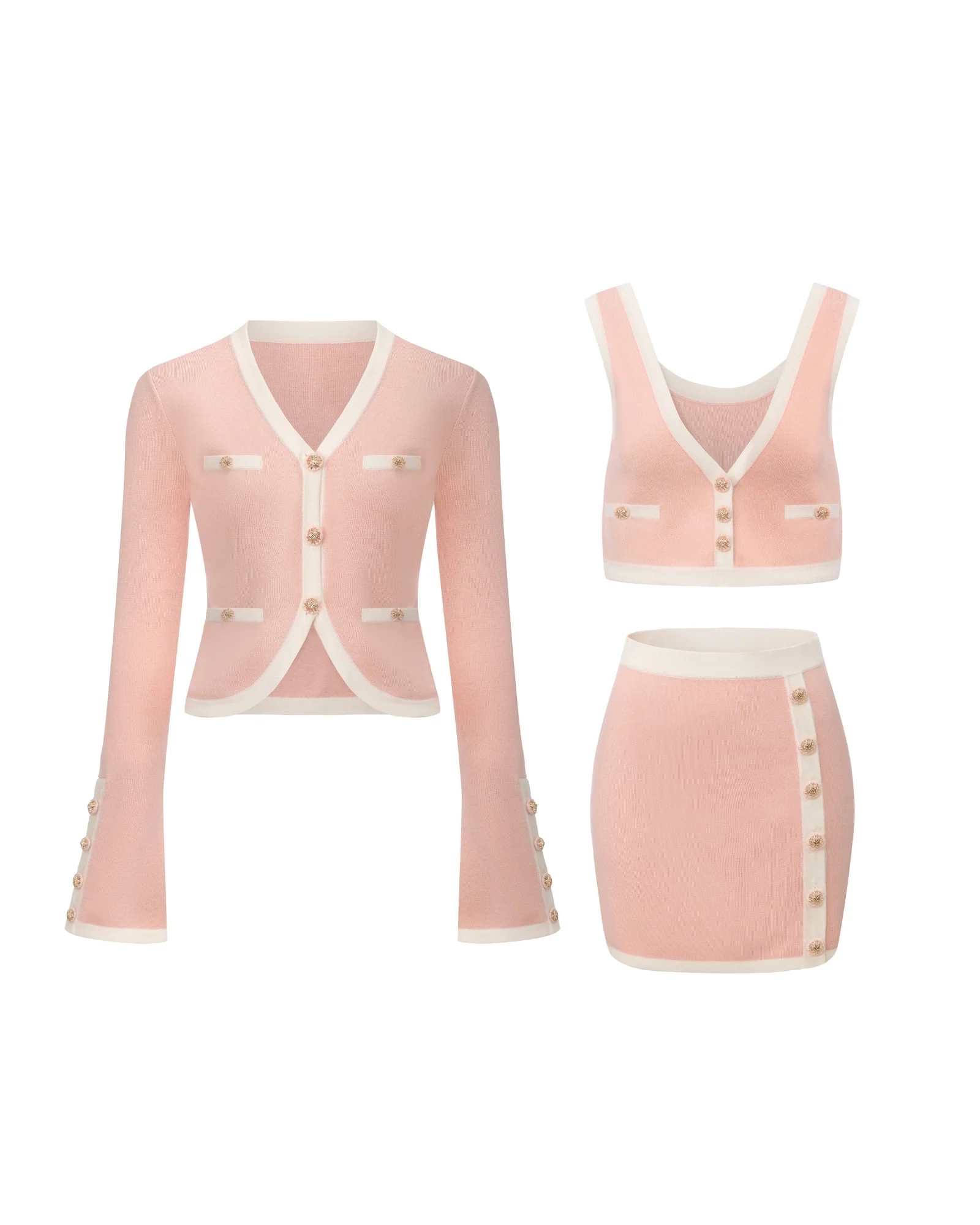 Lisette Contrast-Trim Pink Knit Three-Piece Set - Image 7