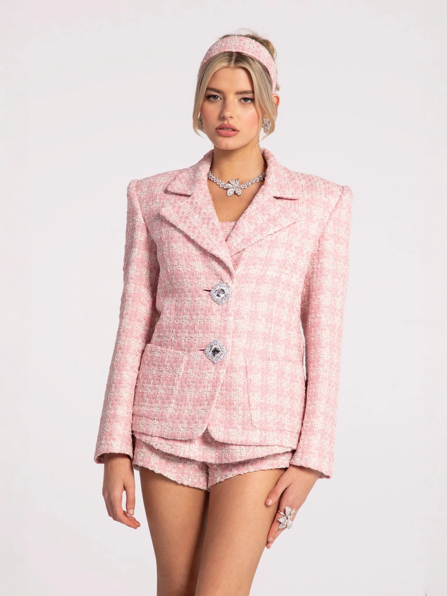 Maya Textured Lapel Pink Checkered Suit Jacket (Final Sale)