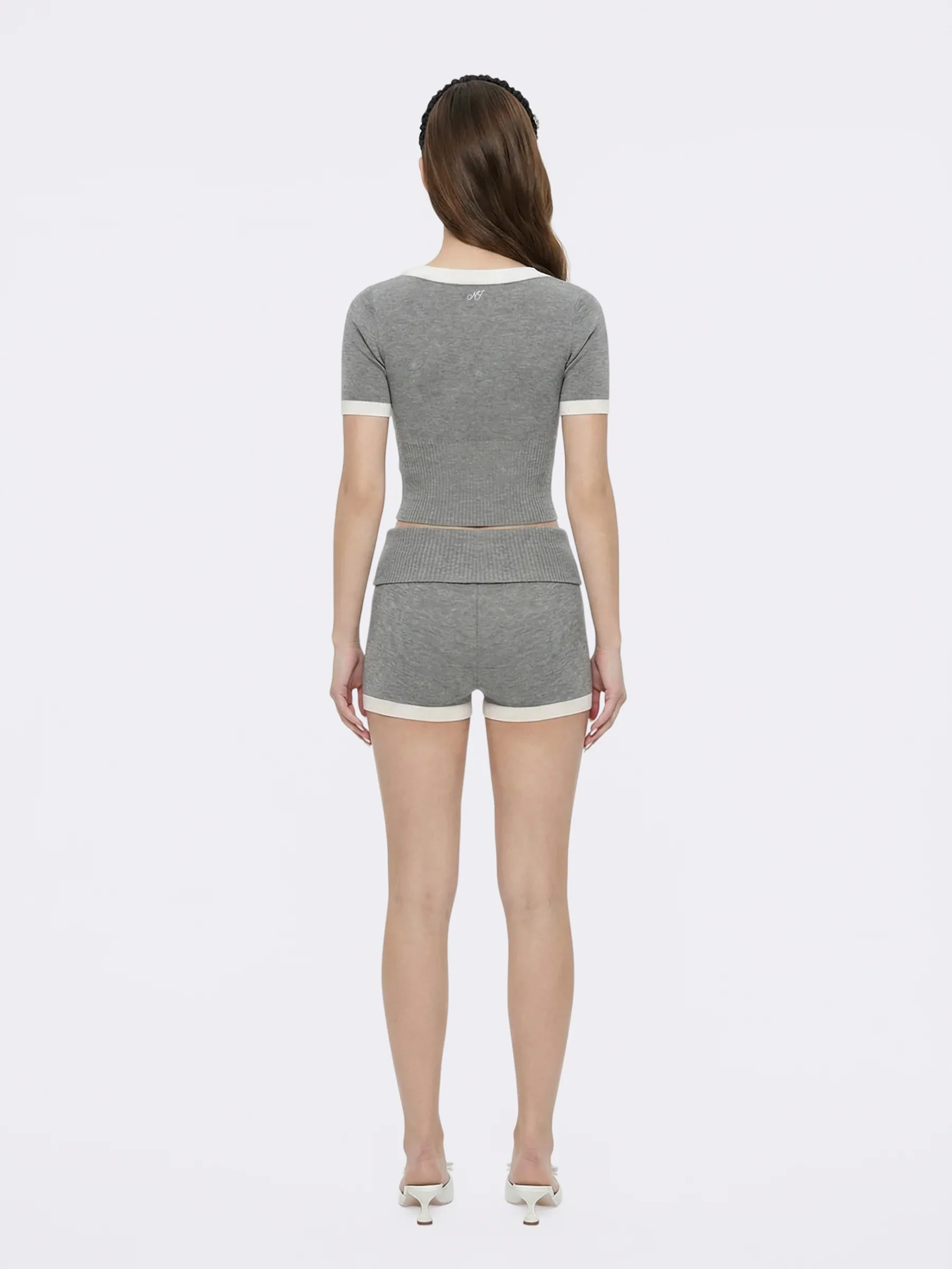Millie Contrast-Trim Grey Knit Top - Image 4