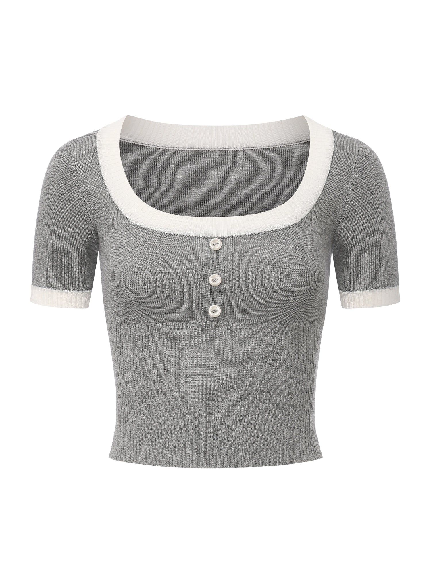 Millie Contrast-Trim Grey Knit Top - Image 7