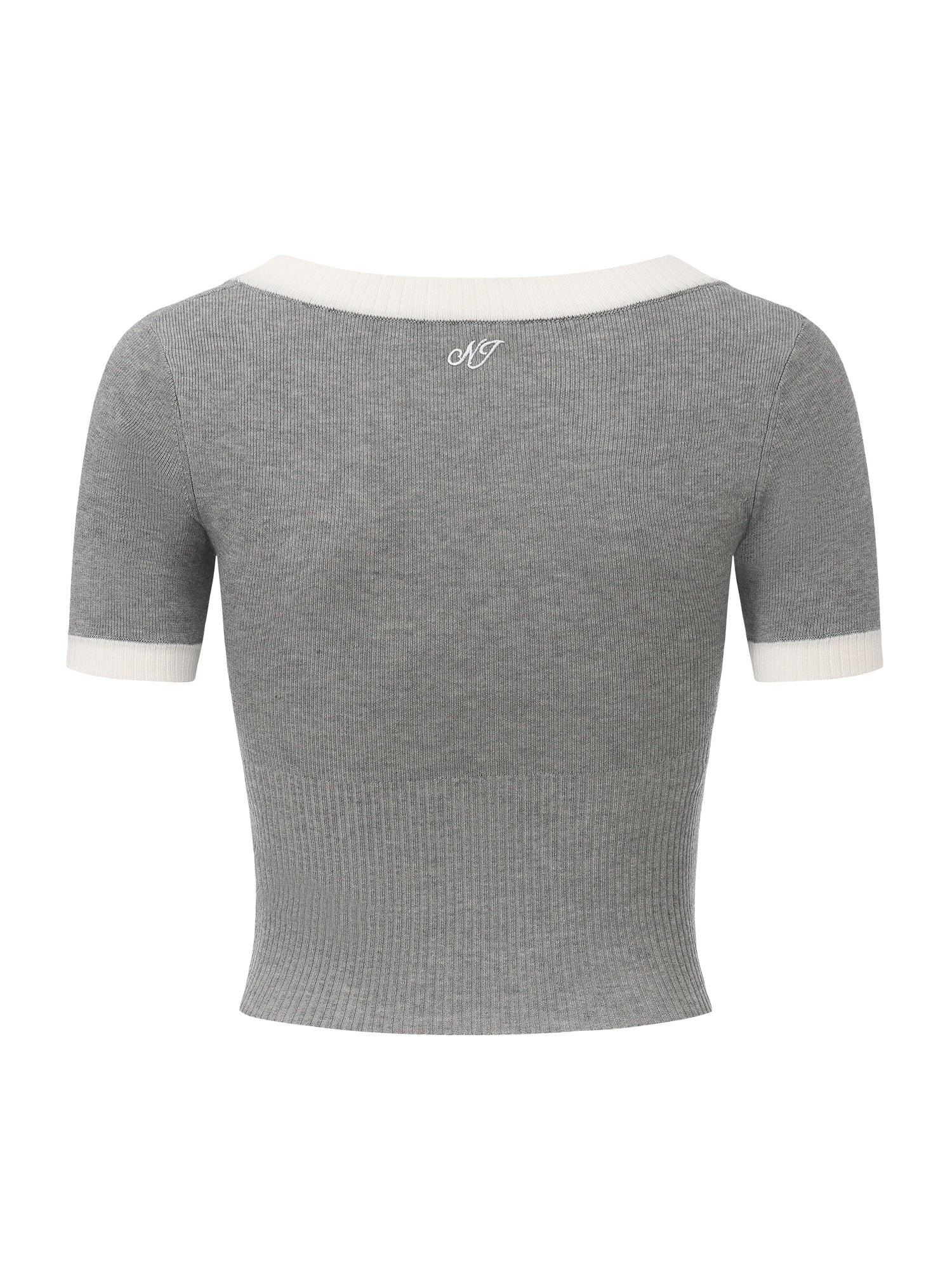 Millie Contrast-Trim Grey Knit Top - Image 8