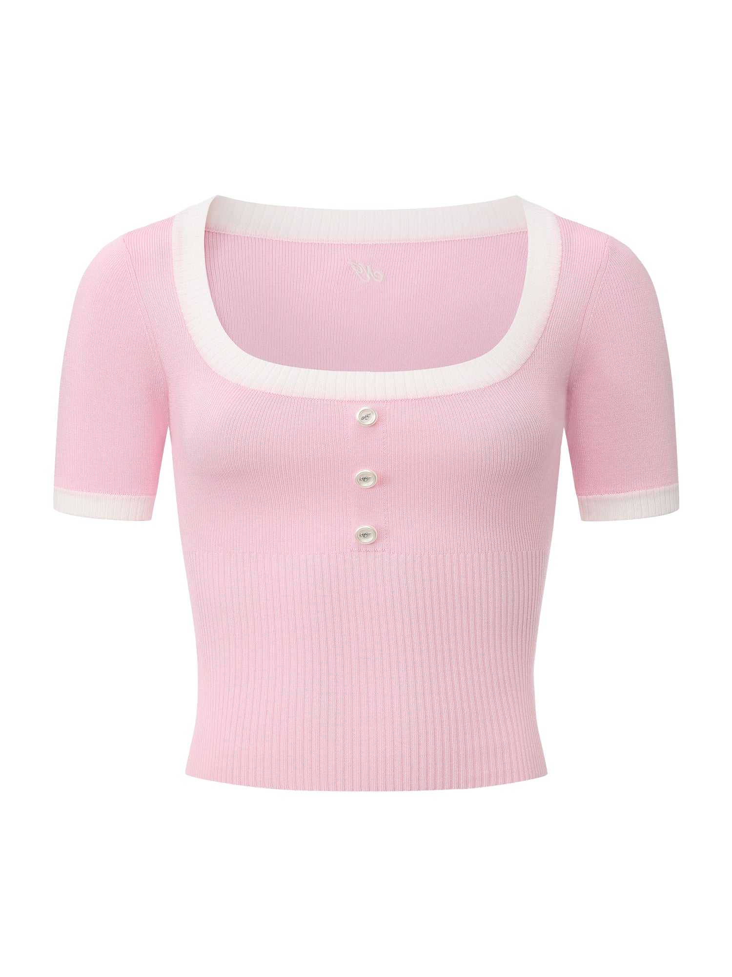 Millie Contrast-Trim Pink Knit Top - Image 11