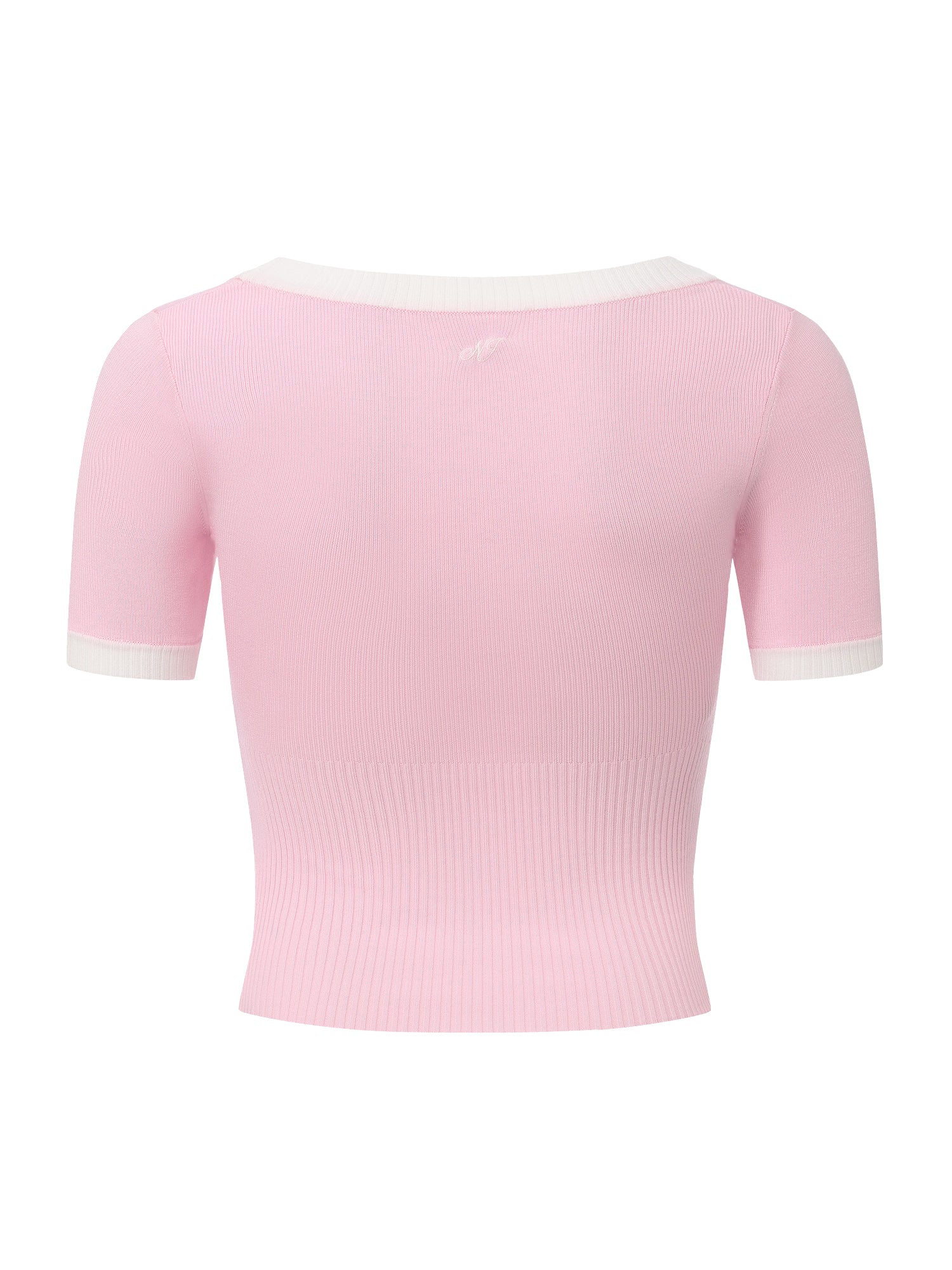 Millie Contrast-Trim Pink Knit Top - Image 12
