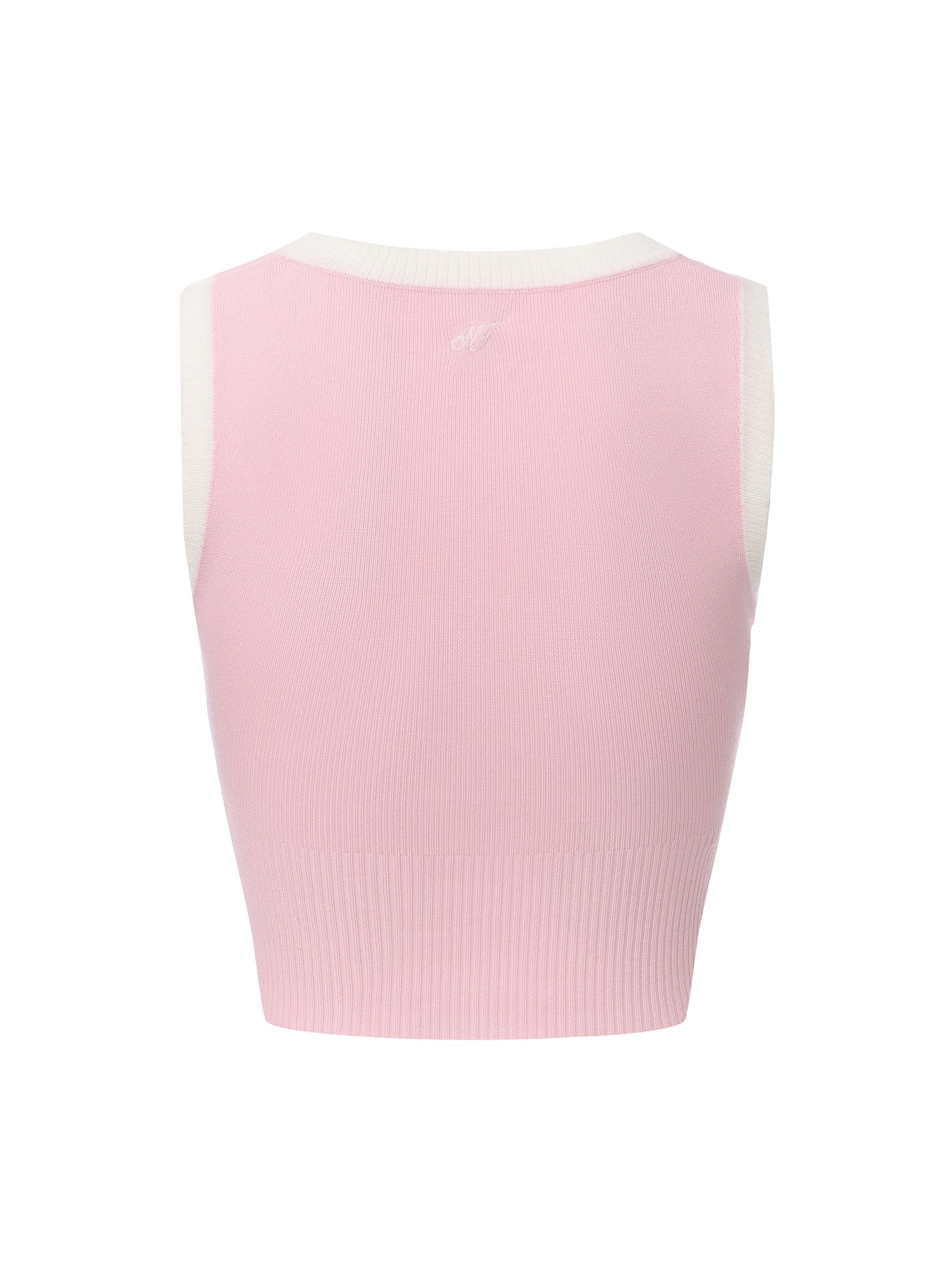 Millie Contrast-Trim Pink Knit Vest - Image 11