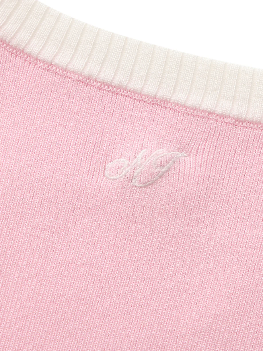 Millie Contrast-Trim Pink Knit Vest - Image 8
