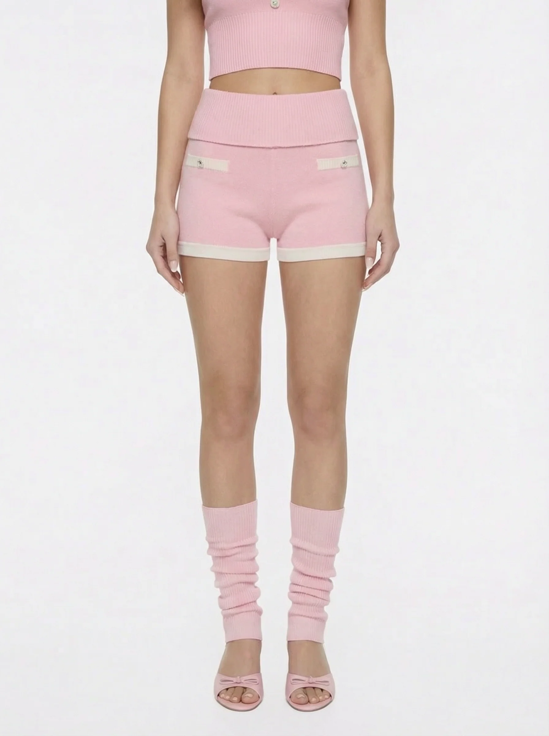 Millie Fold-Over Waistband Pink Knit Shorts - Image 4