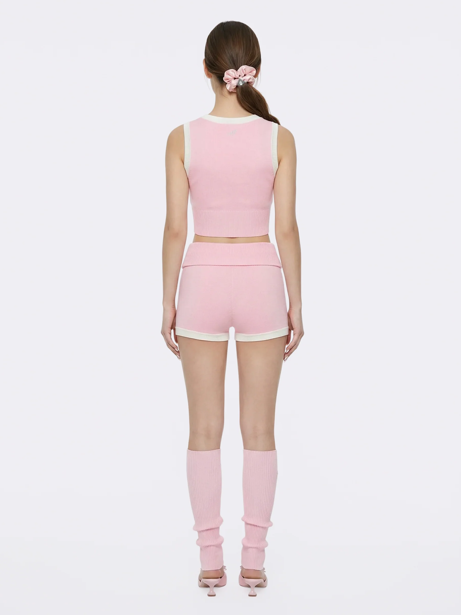 Millie Fold-Over Waistband Pink Knit Shorts - Image 6