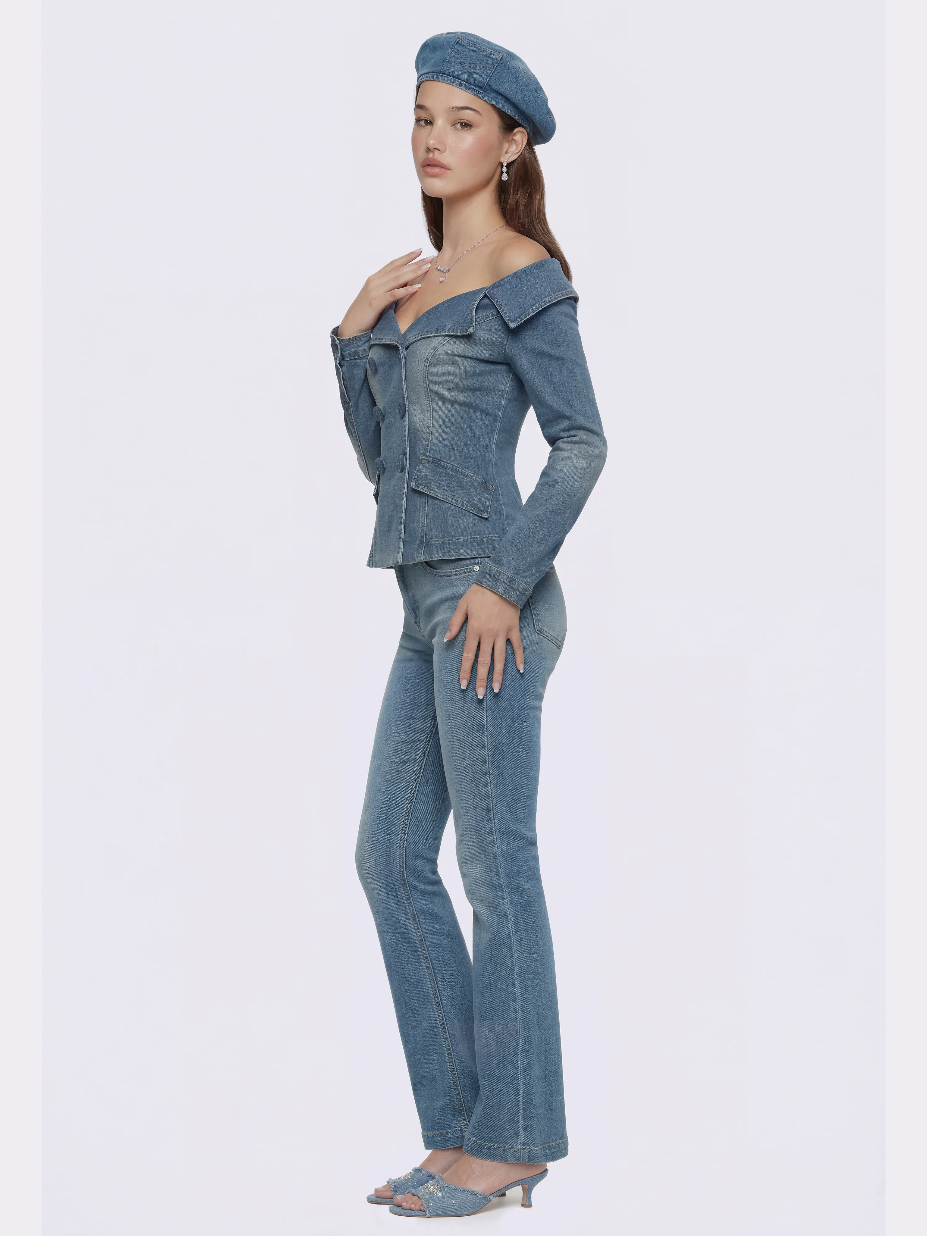 Monique Tailored Light Blue Denim Top - Image 3