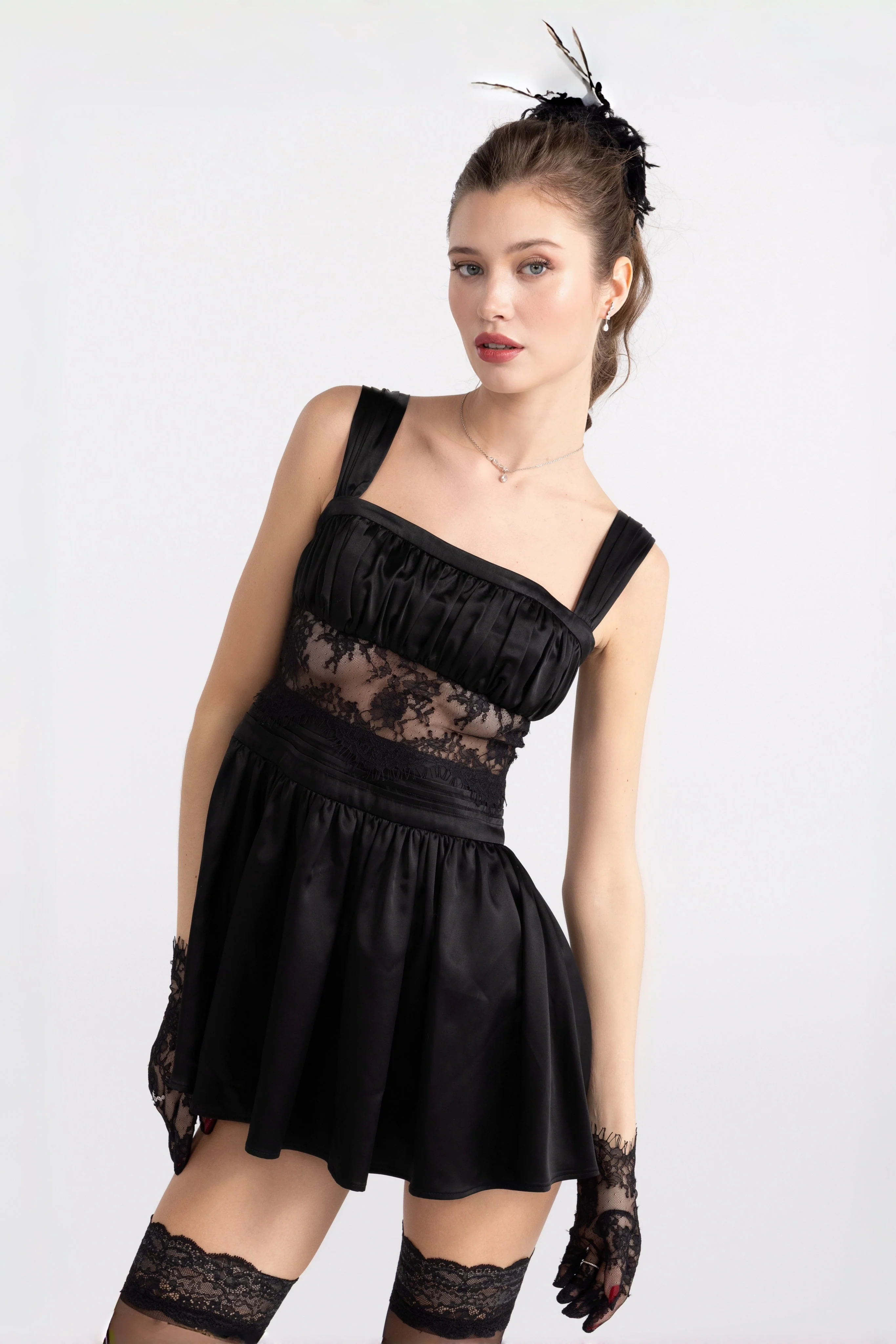 Naomi Lace Satin Mini Dress