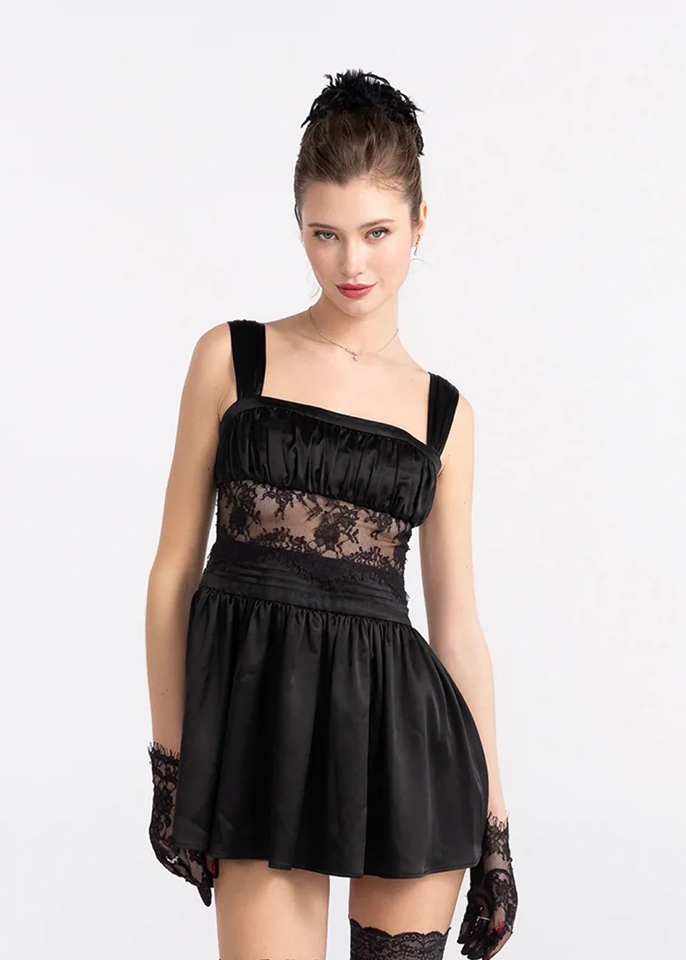 Naomi Lace Satin Mini Dress - Image 9