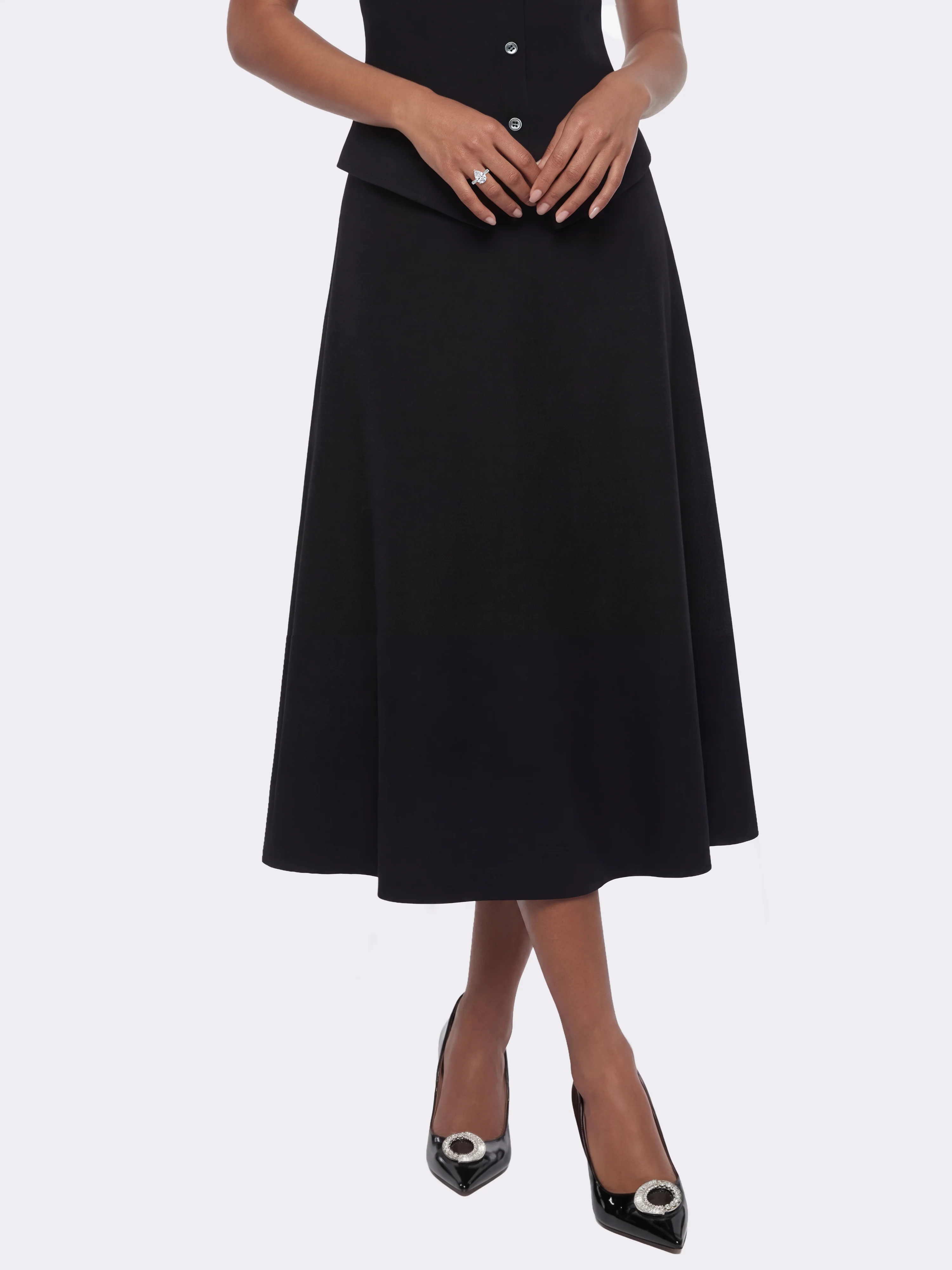 Natalia Tailored A-Line Black Midi Skirt - Image 2