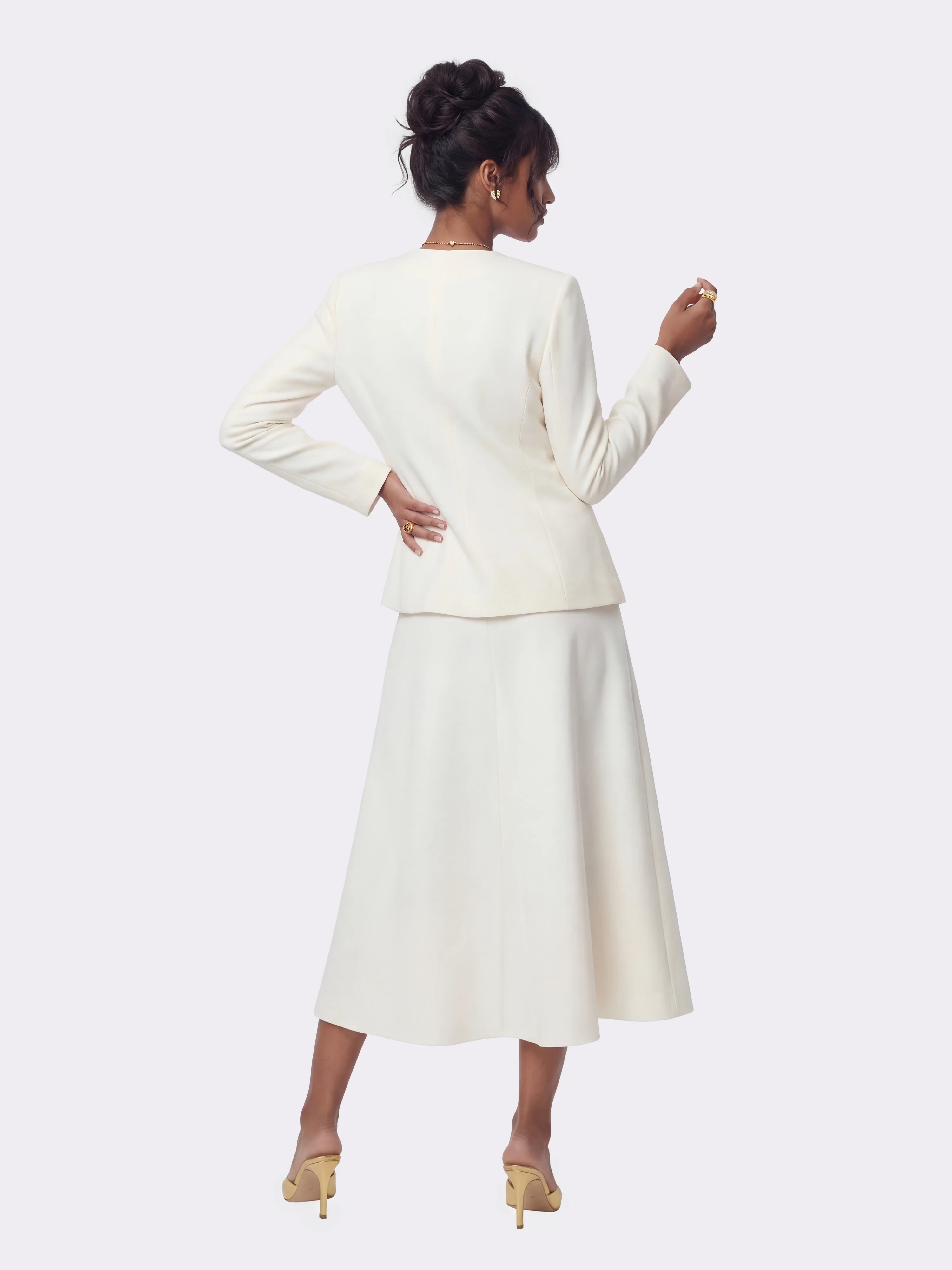 Natalia Tailored A-Line White Midi Skirt - Image 3