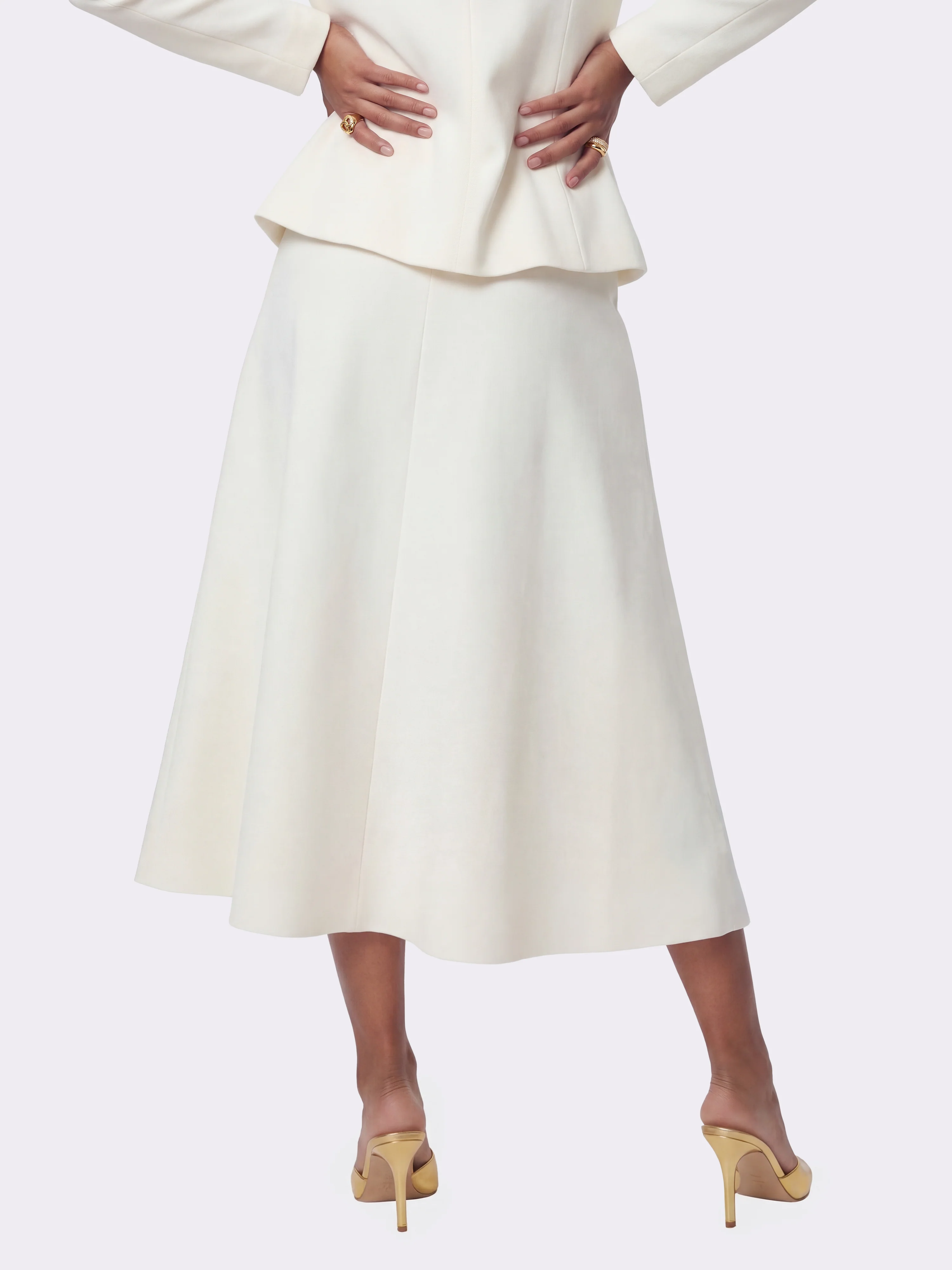 Natalia Tailored A-Line White Midi Skirt - Image 4