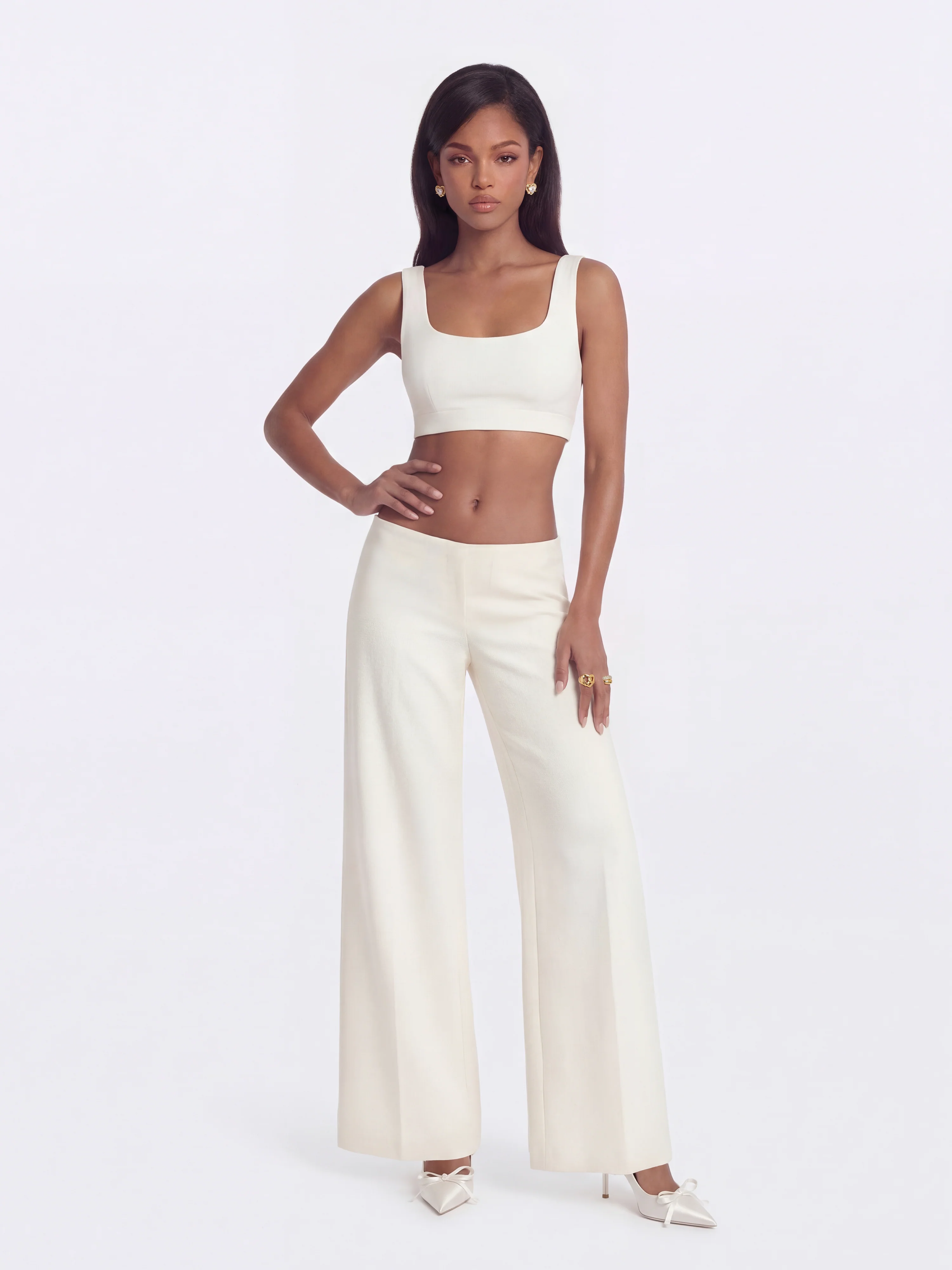 Juliette Textured Wide-Leg White Tailored Pants