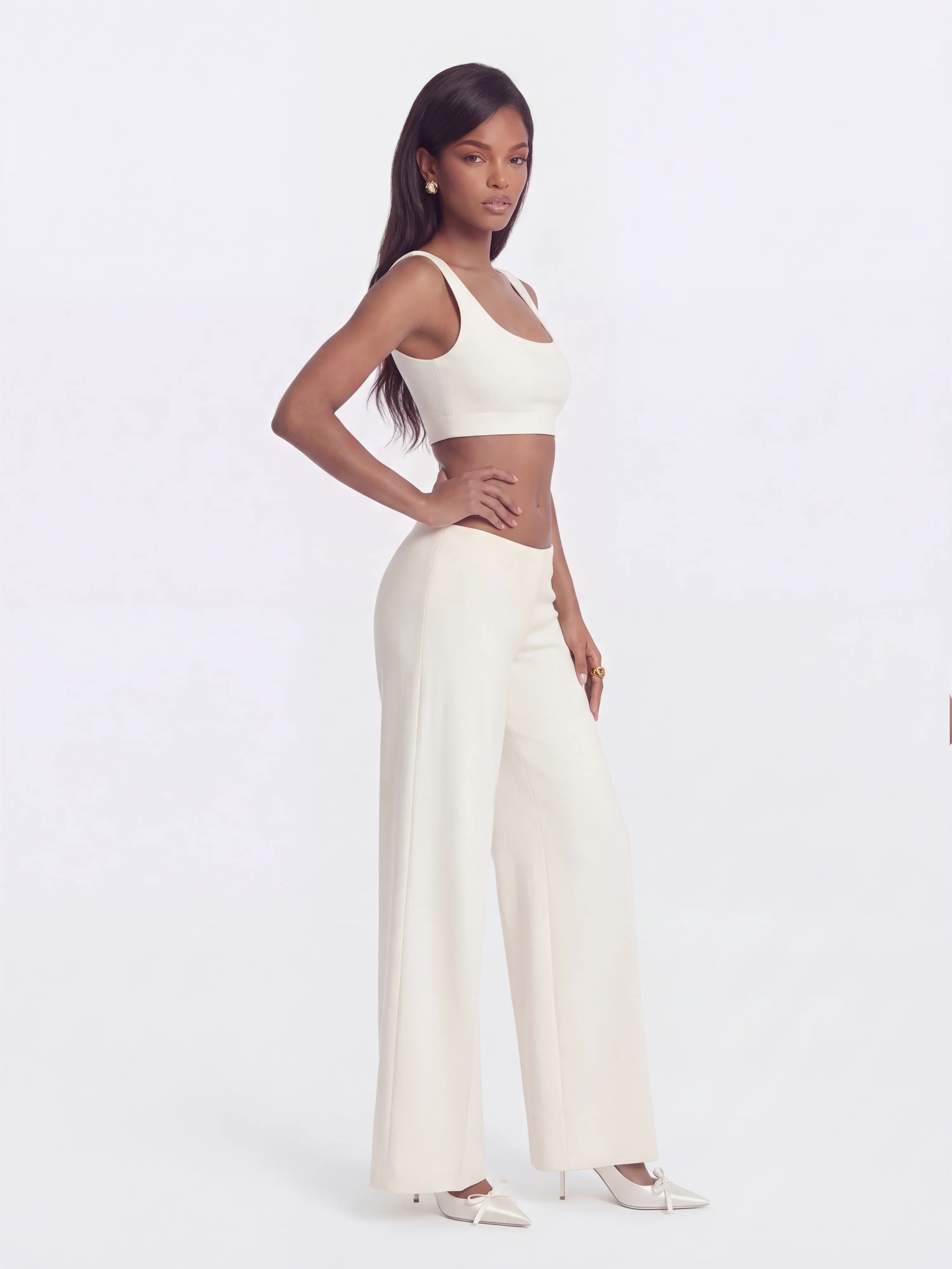Juliette Textured Wide-Leg White Tailored Pants - Image 3