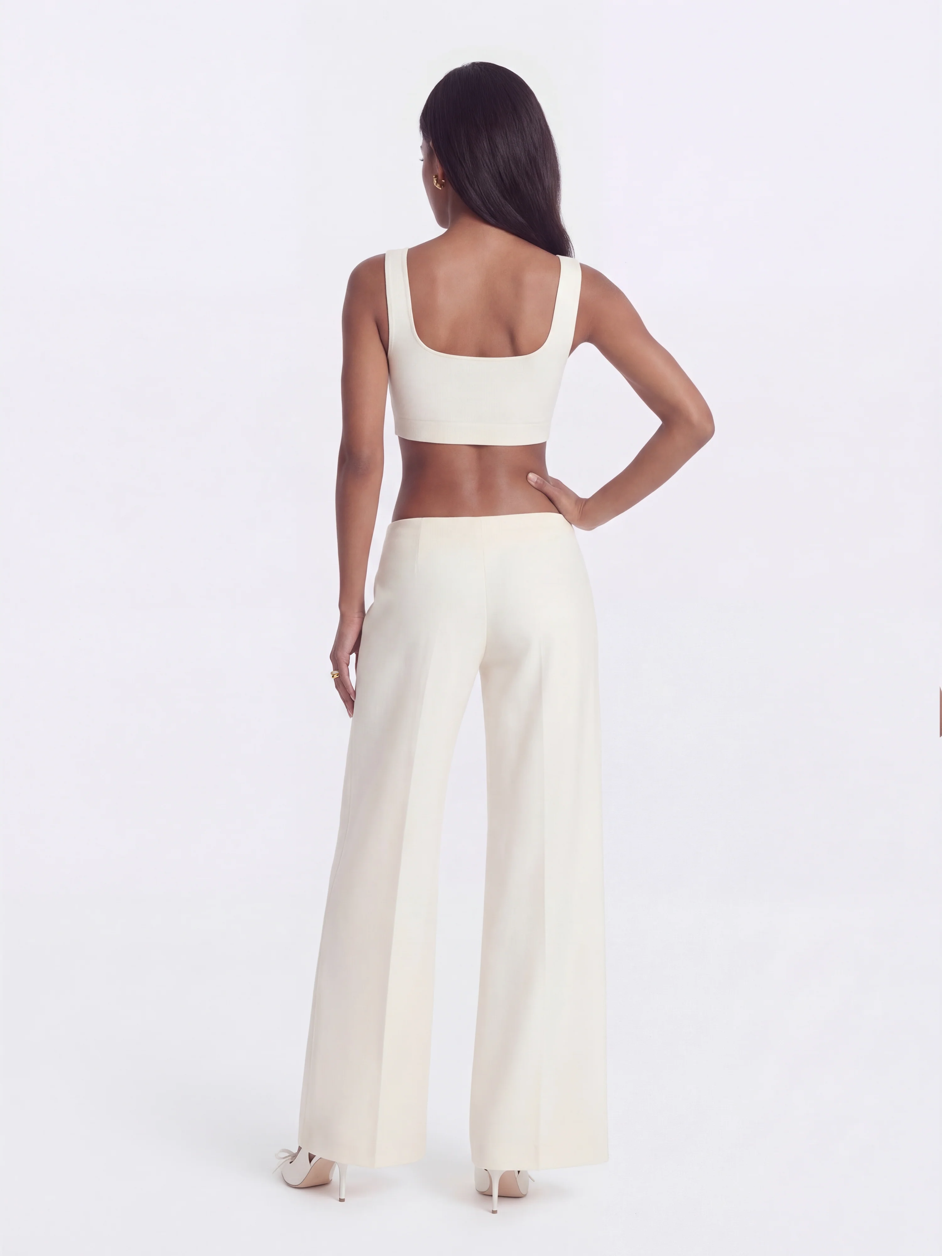 Juliette Textured Wide-Leg White Tailored Pants - Image 4