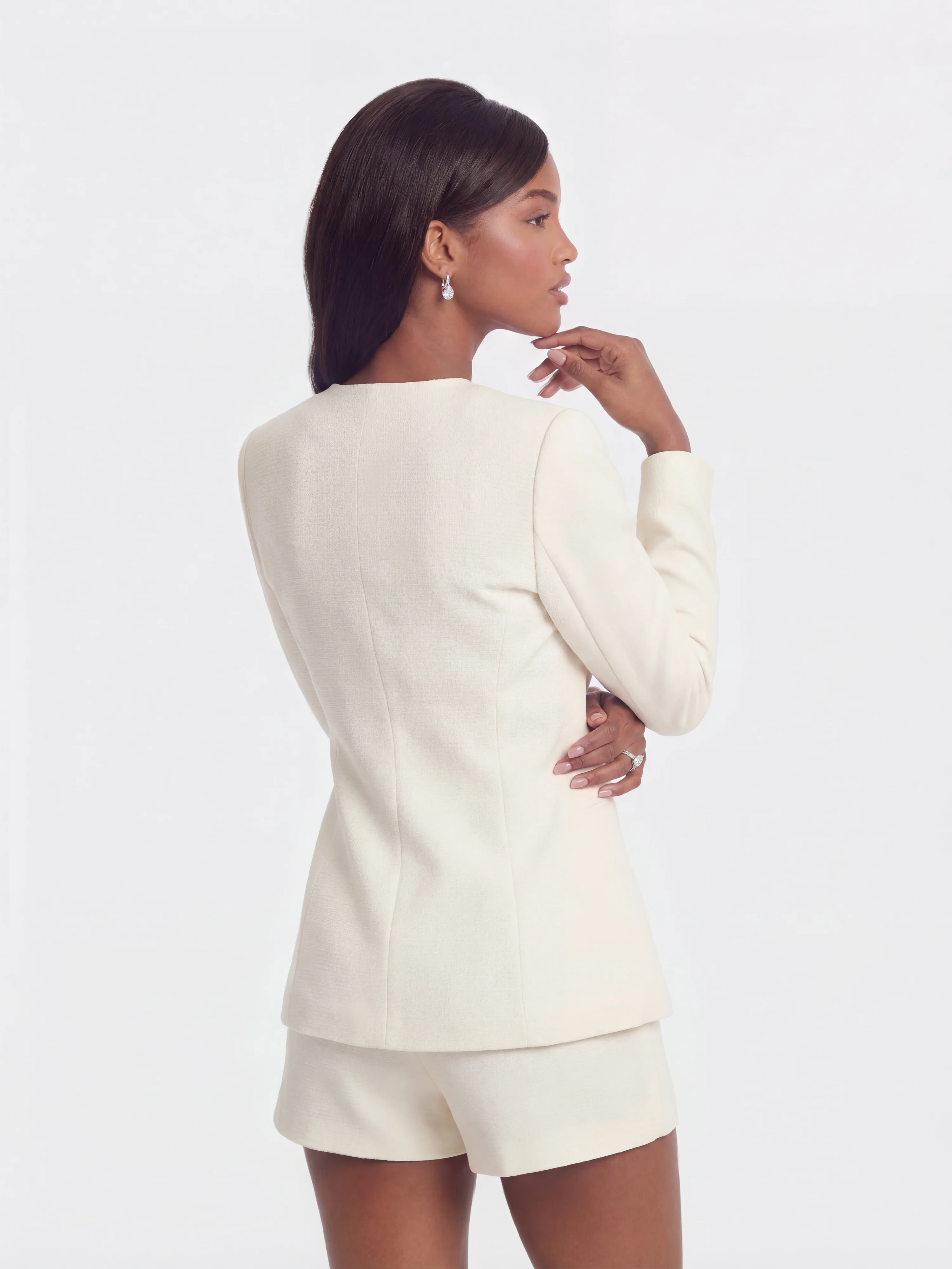 Natalia Tailored Hidden-Placket White Blazer - Image 4
