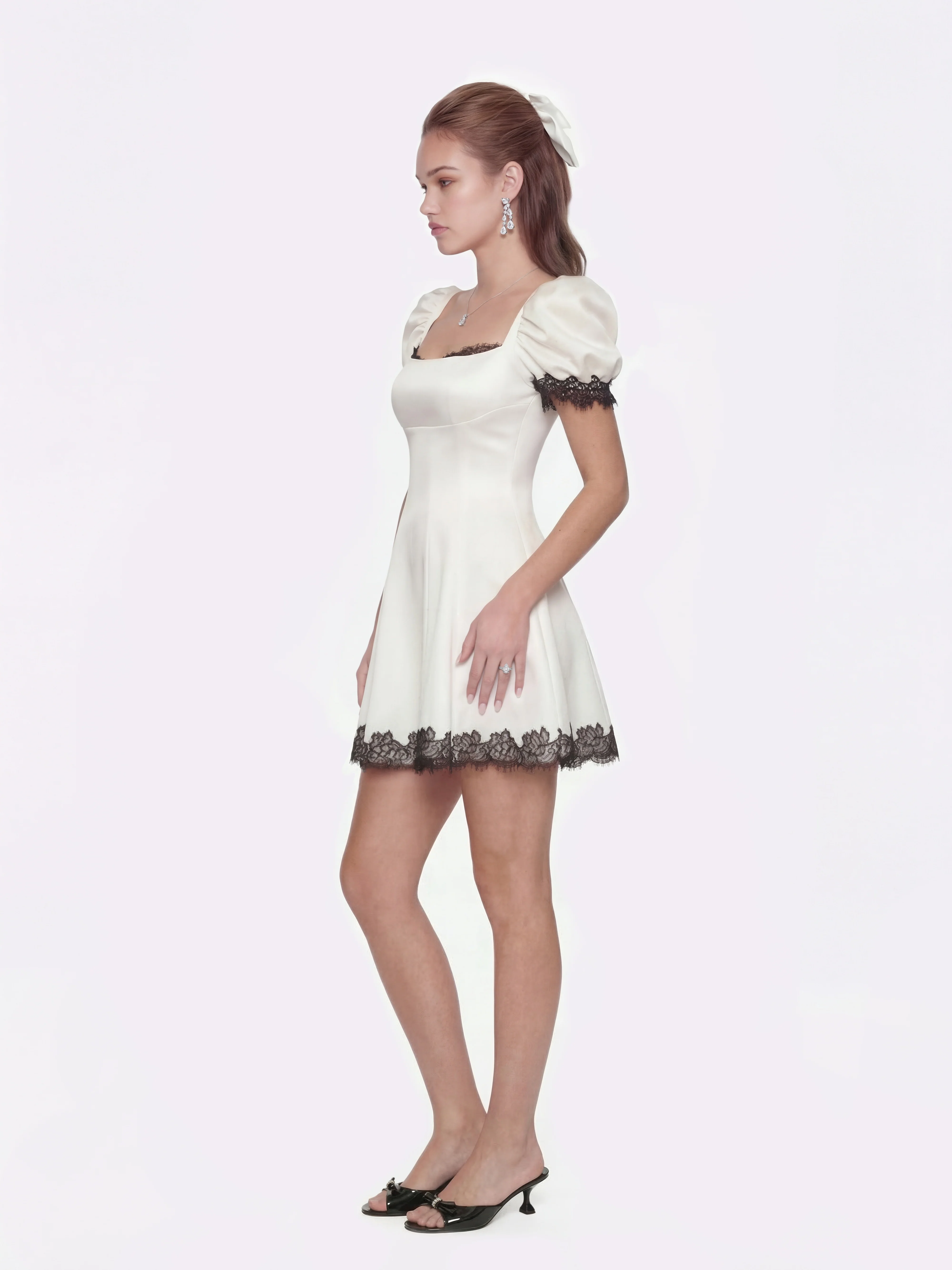 Natalia White Lace Puff Sleeve Mini Dress - Image 2