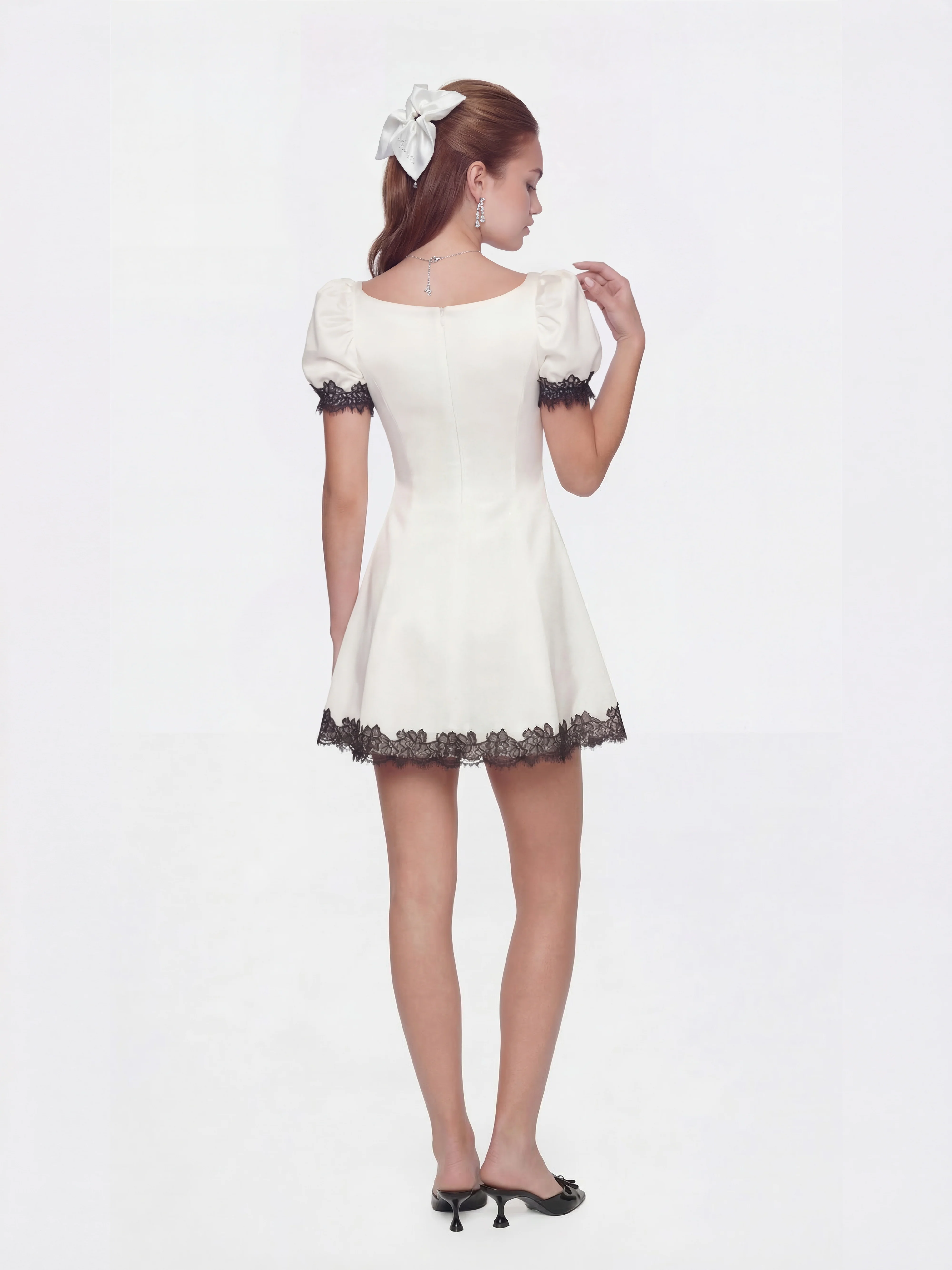 Natalia White Lace Puff Sleeve Mini Dress - Image 3