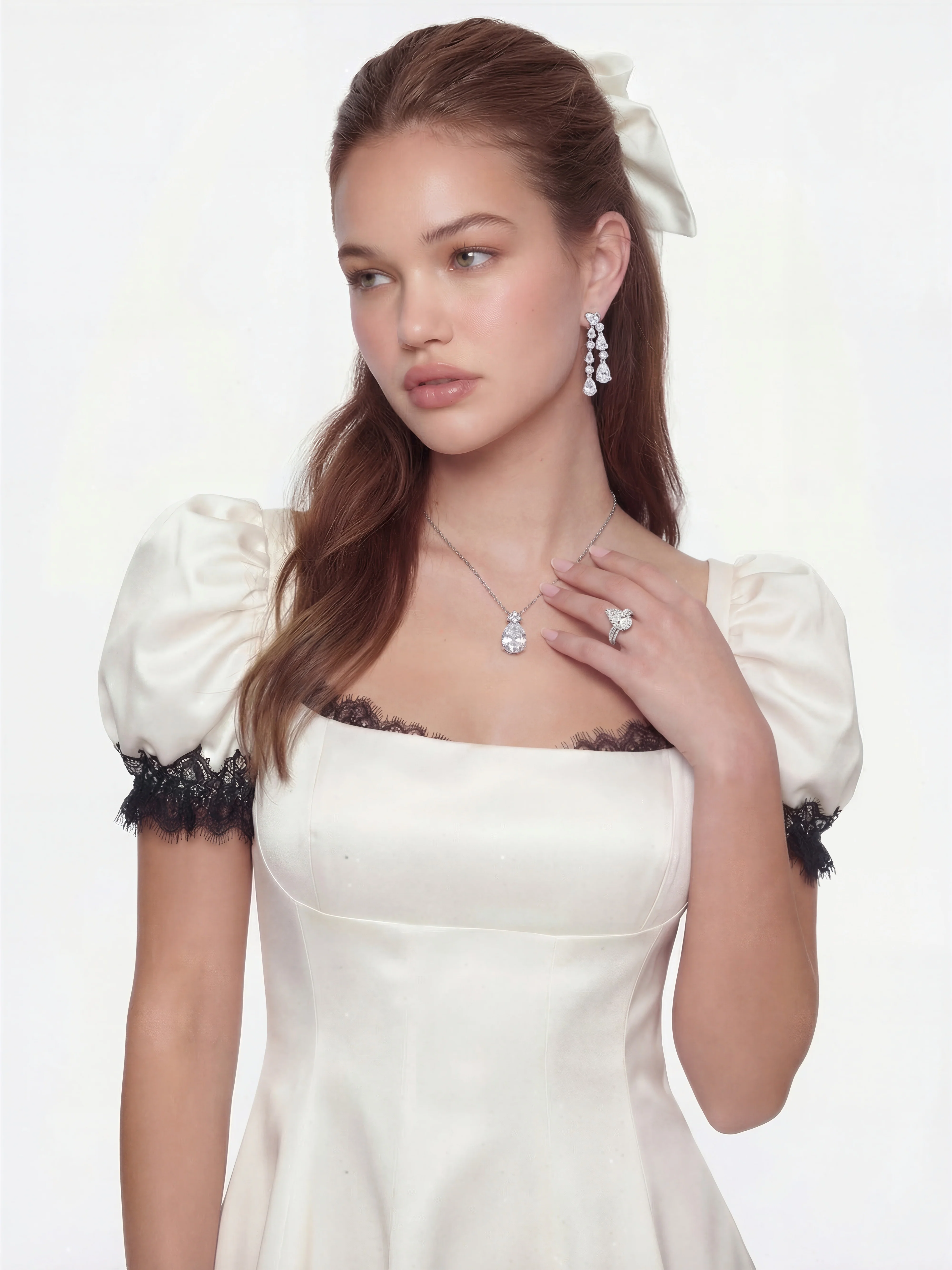 Natalia White Lace Puff Sleeve Mini Dress - Image 4
