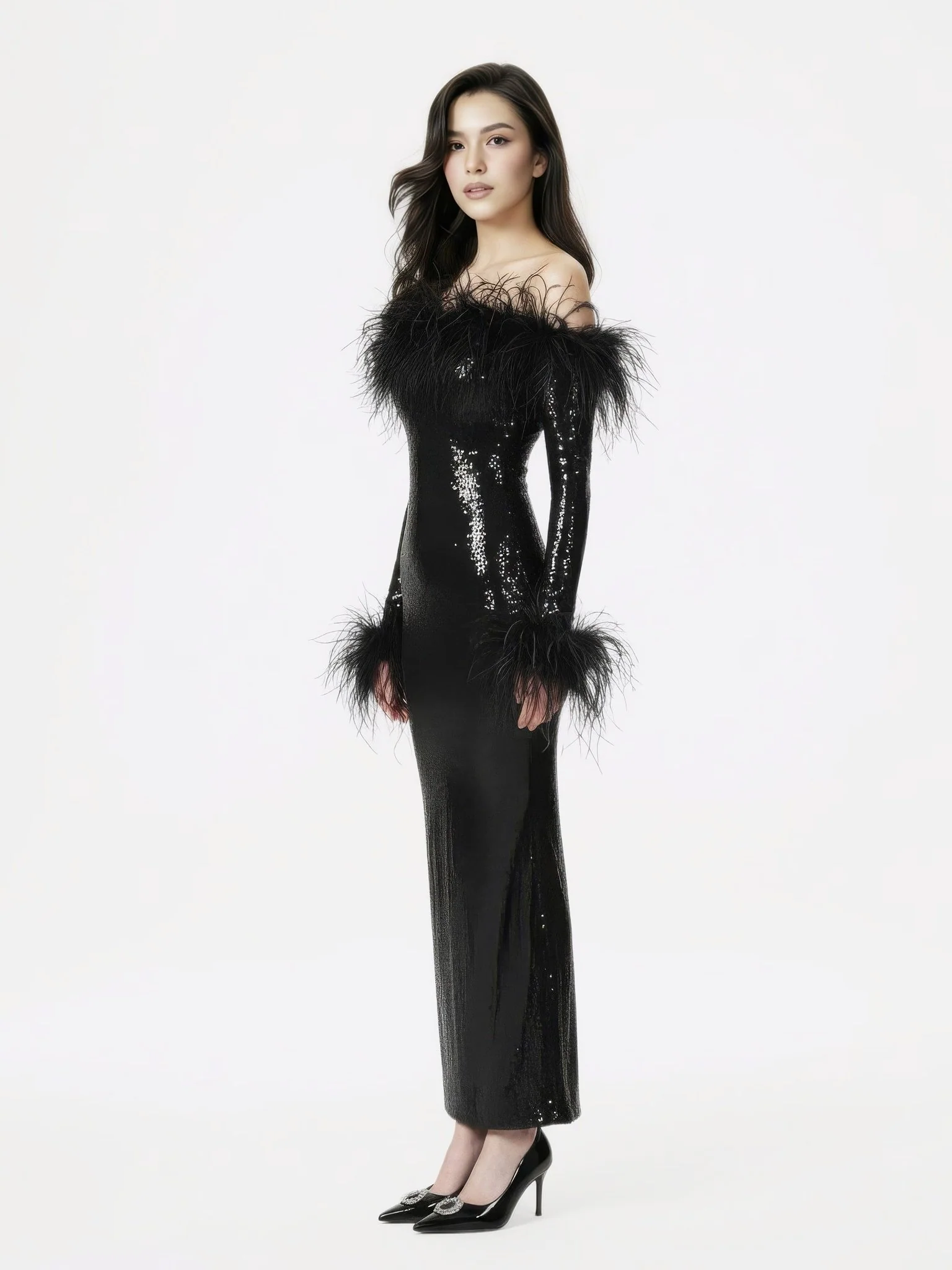 Neva Sequin Maxi Dress (Black) - Image 3