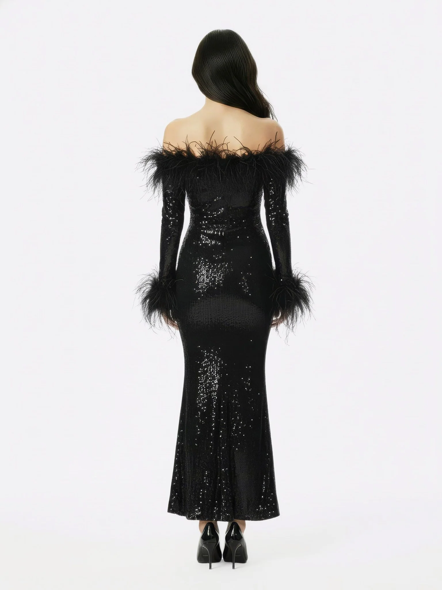 Neva Sequin Maxi Dress (Black) - Image 4