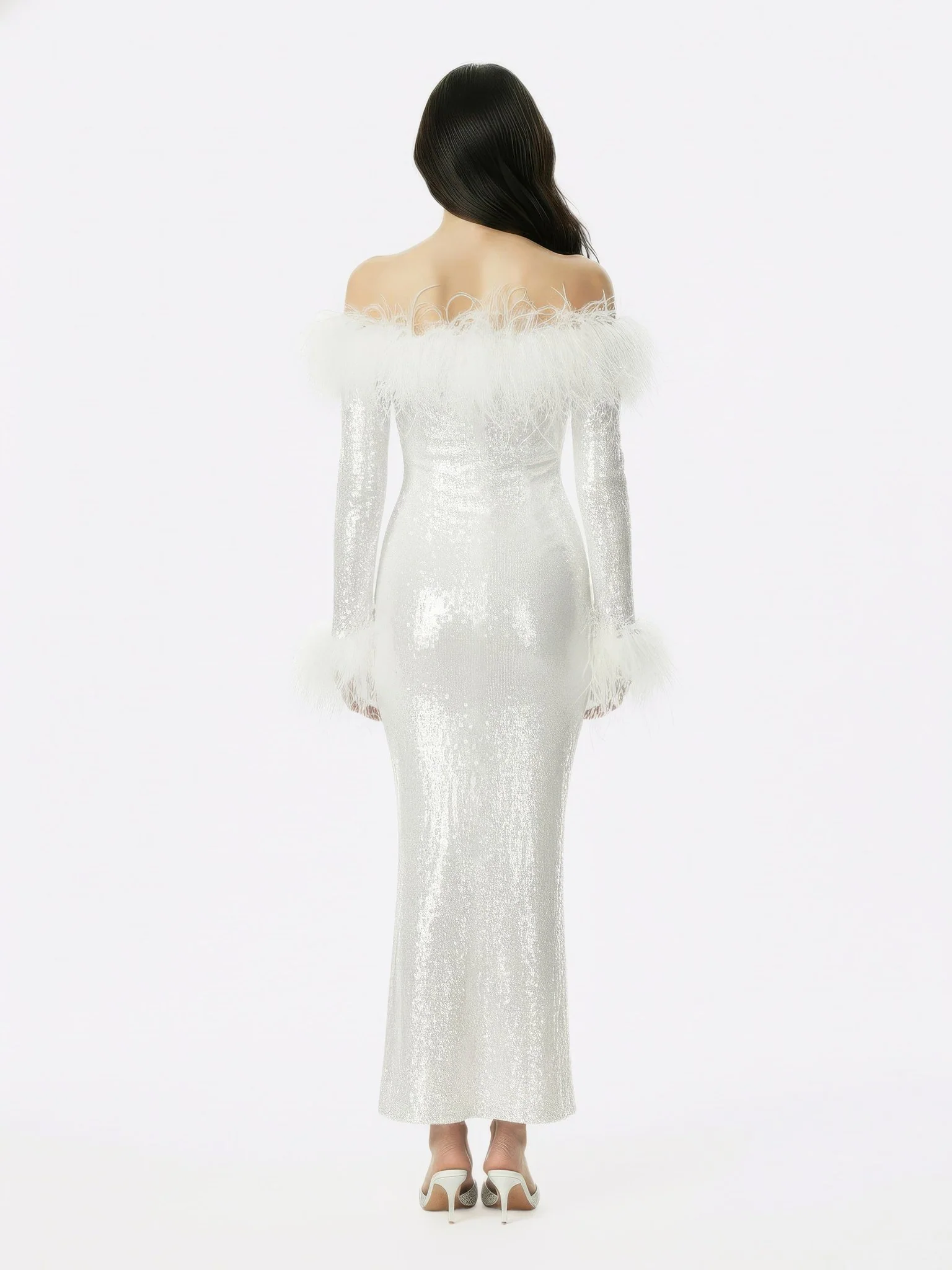 Neva Sequin Maxi Dress (White) - Image 7