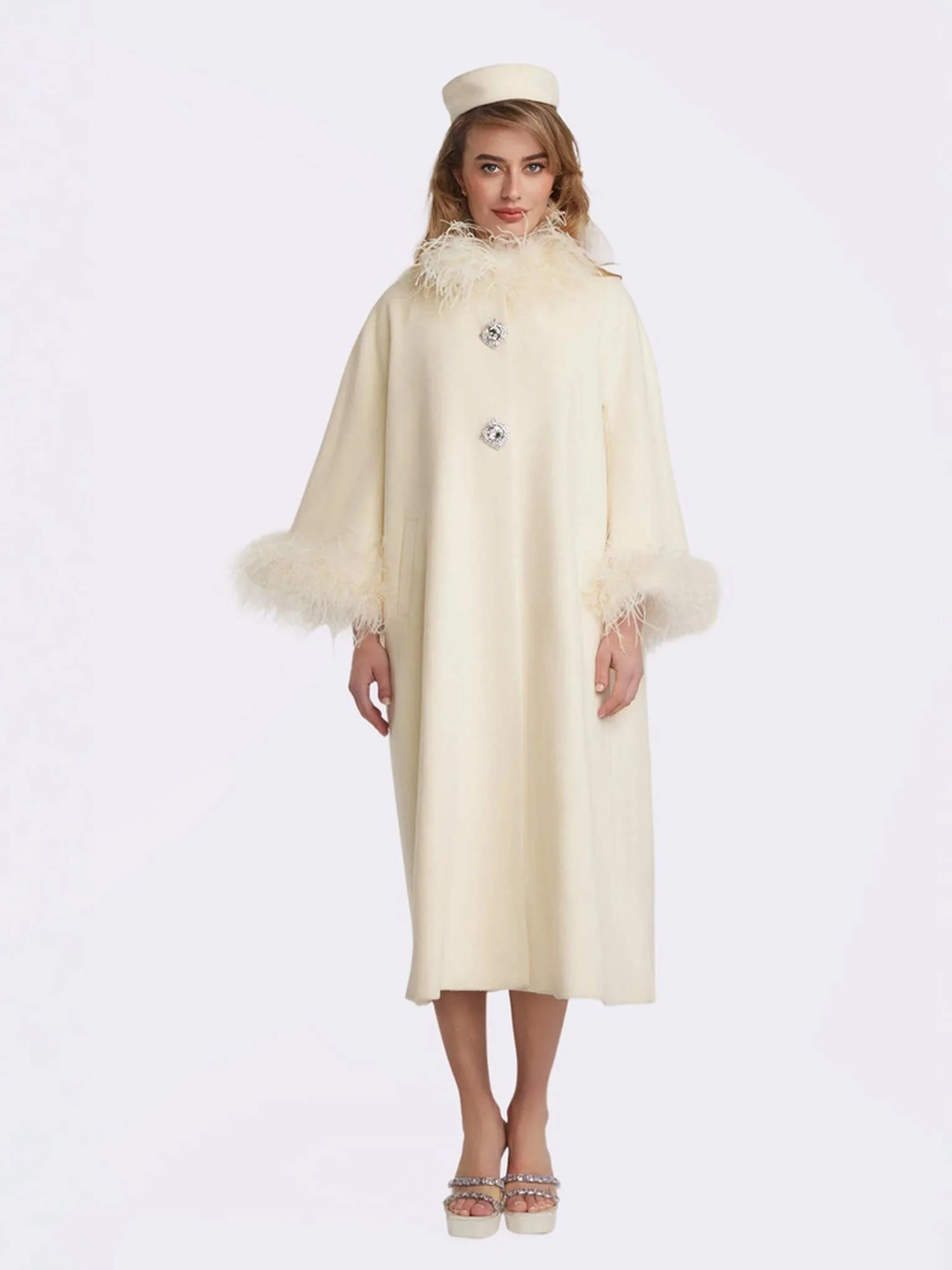 Nina Feather Coat (White) (Final Sale)