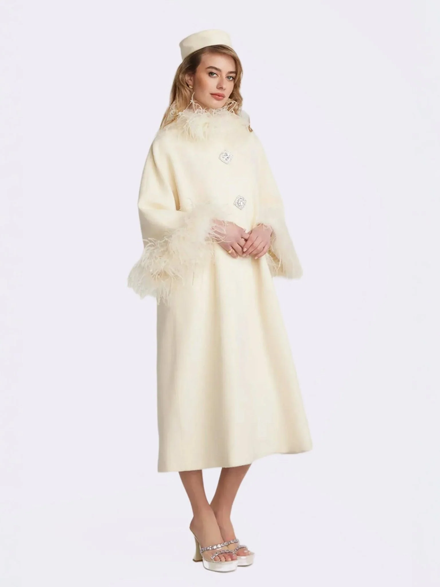 Nina Feather Coat (White) (Final Sale) - Image 8