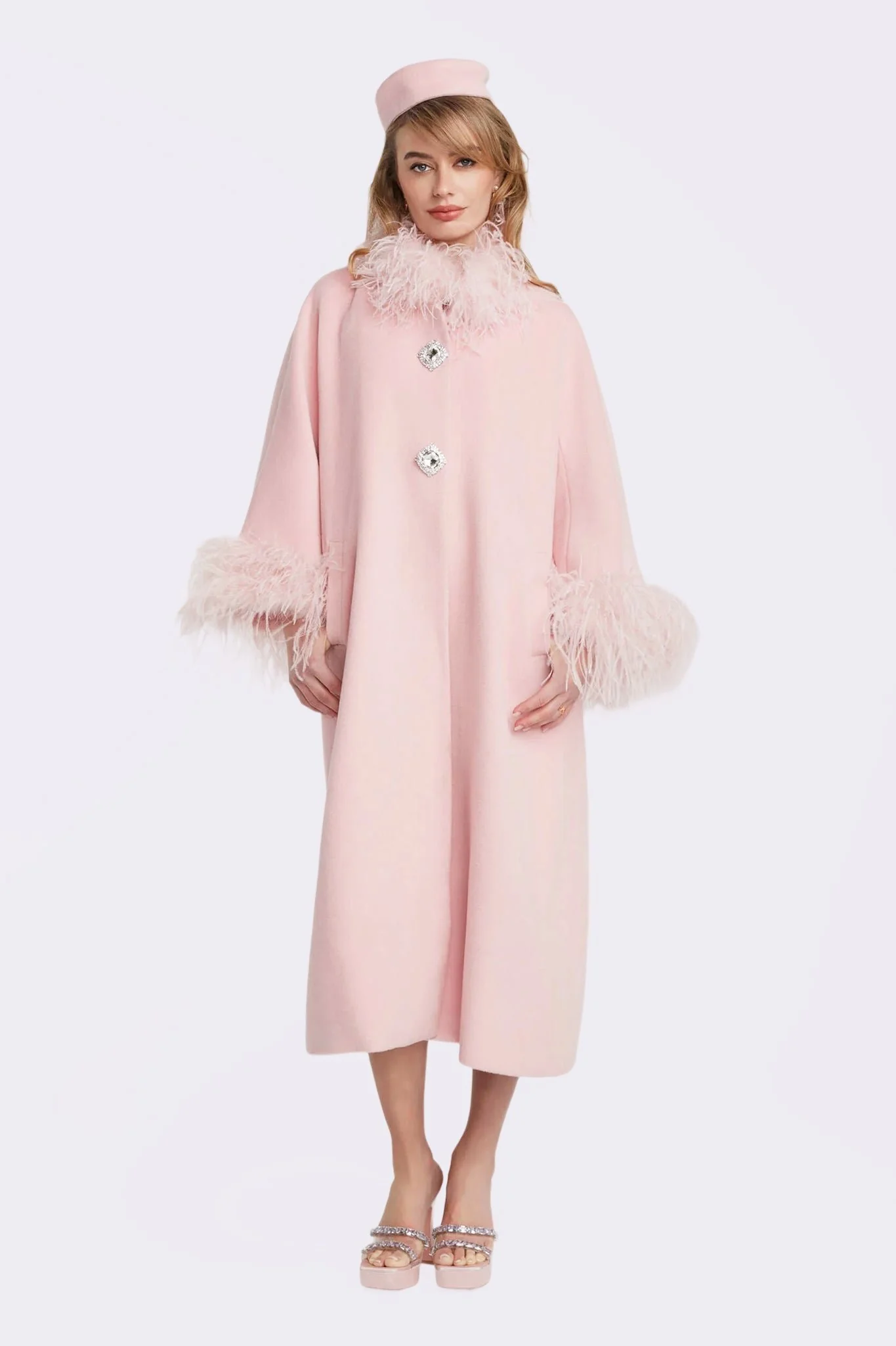 Nina Feather Coat (Pink) (Final Sale)