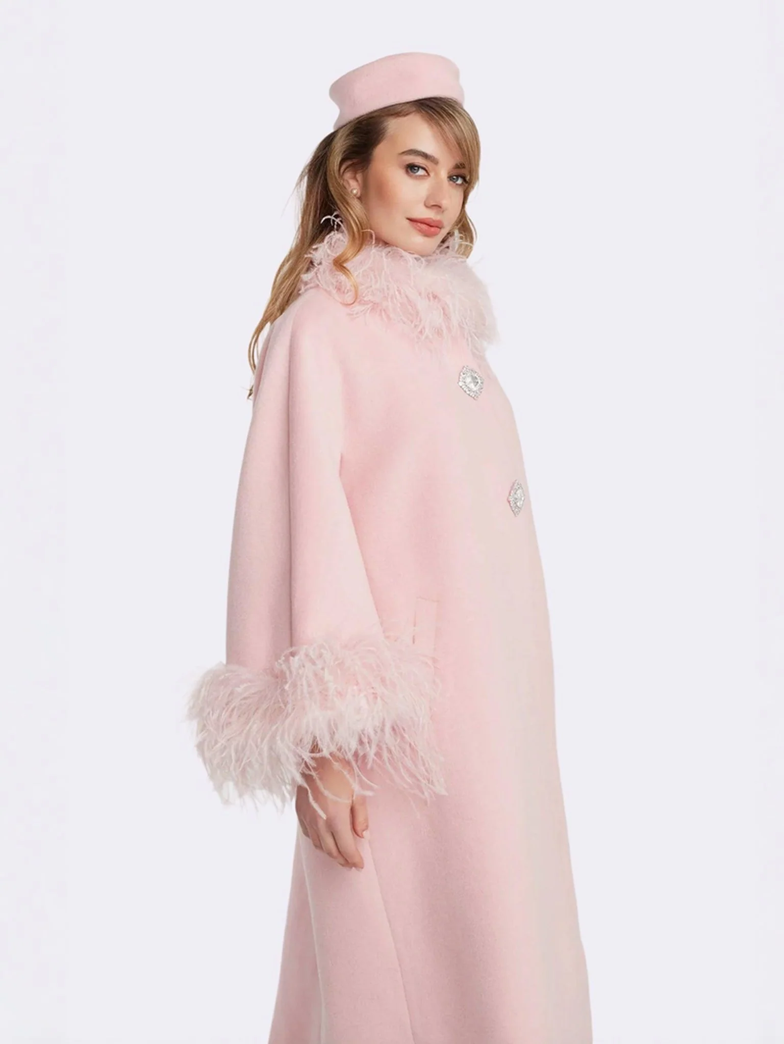 Nina Feather Coat (Pink) (Final Sale) - Image 6