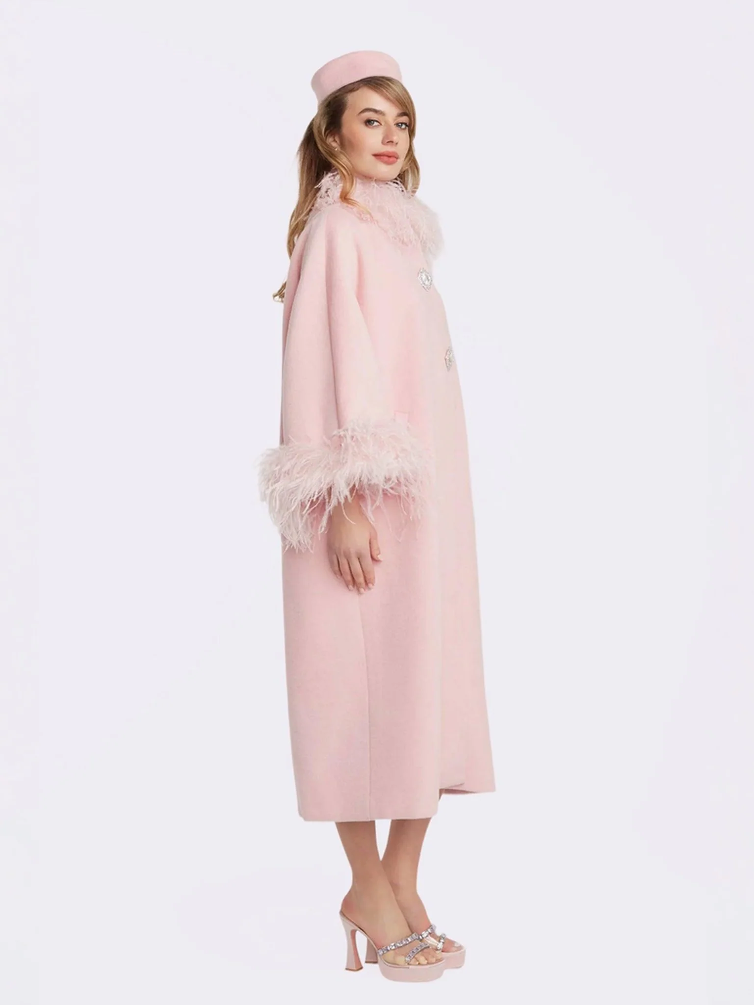 Nina Feather Coat (Pink) (Final Sale) - Image 7