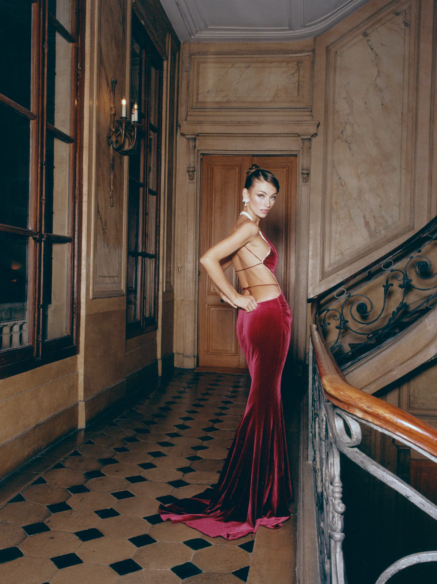 Pauline Velvet Dress (Red) - Image 4