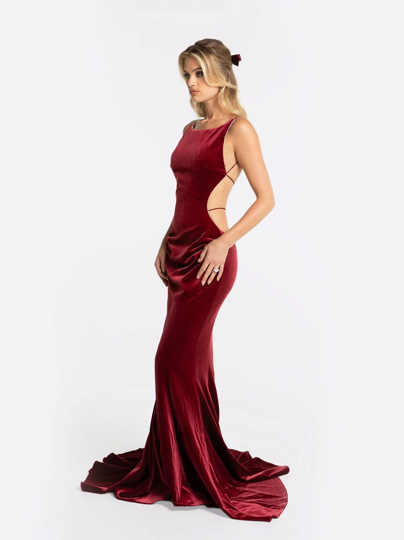 Pauline Velvet Dress (Red) - Image 6