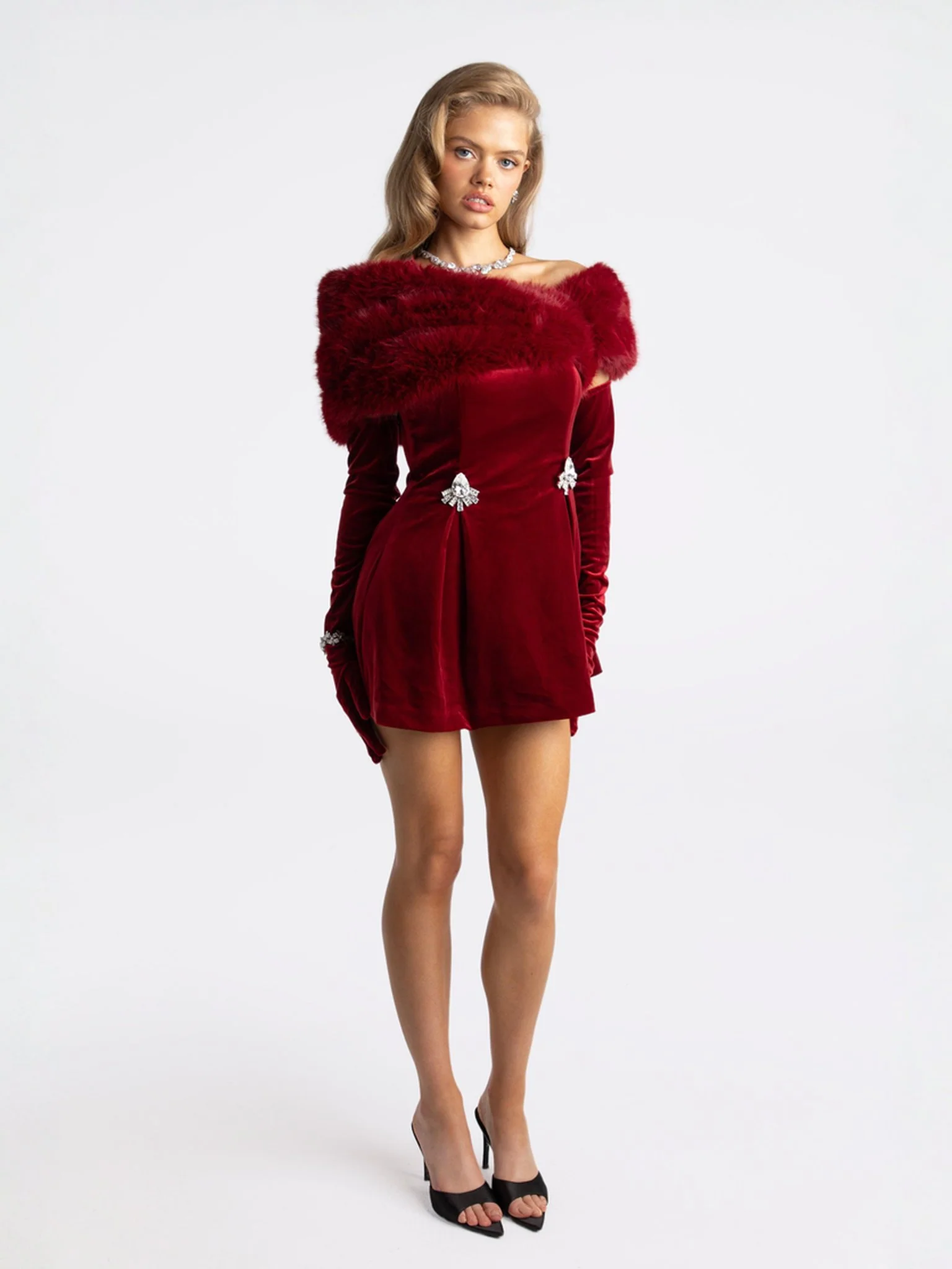 Simone Velvet Dress (Red) - Image 6