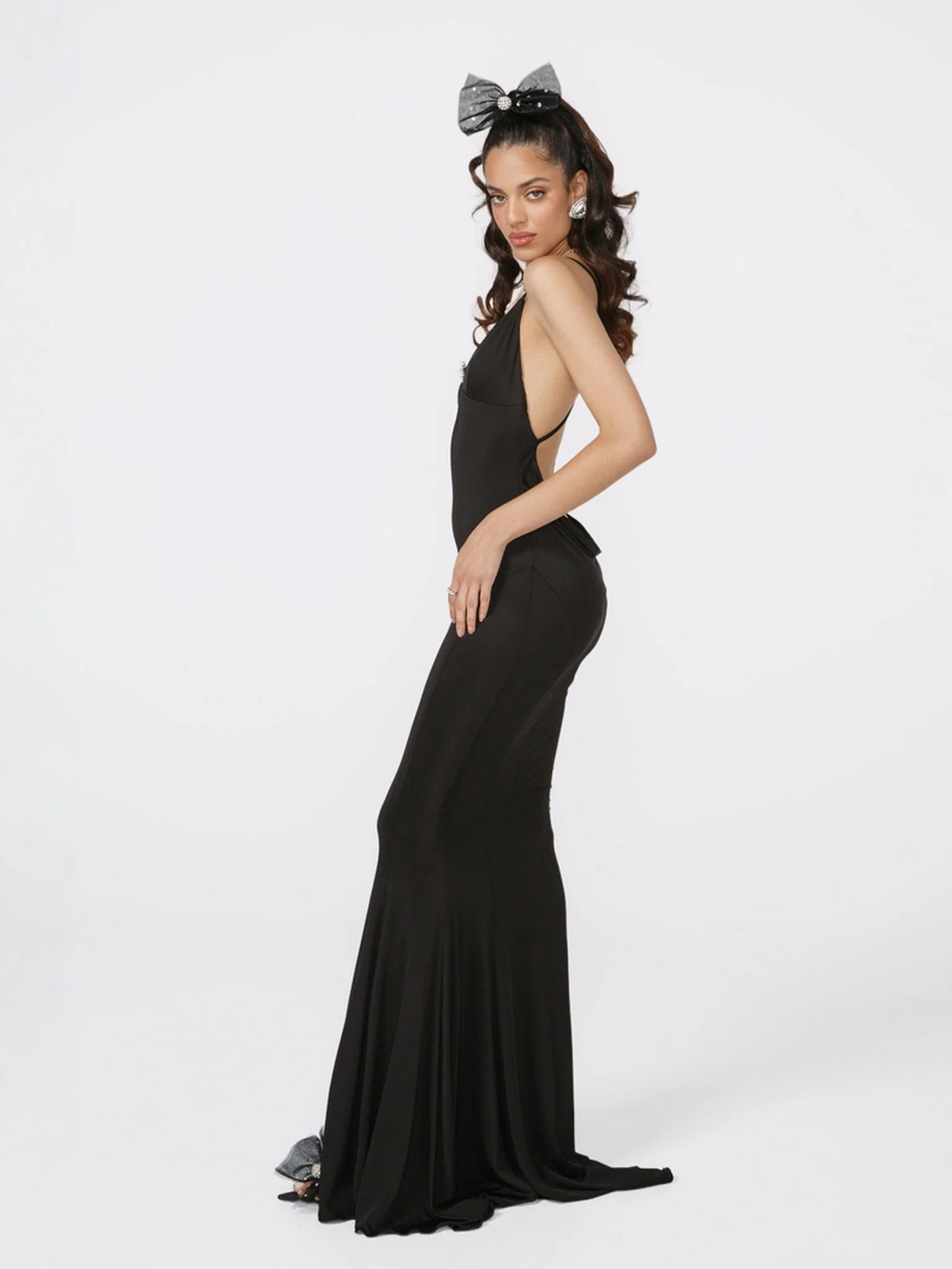 Tatiana Satin Diamond Dress (Black) (Final Sale) - Image 6