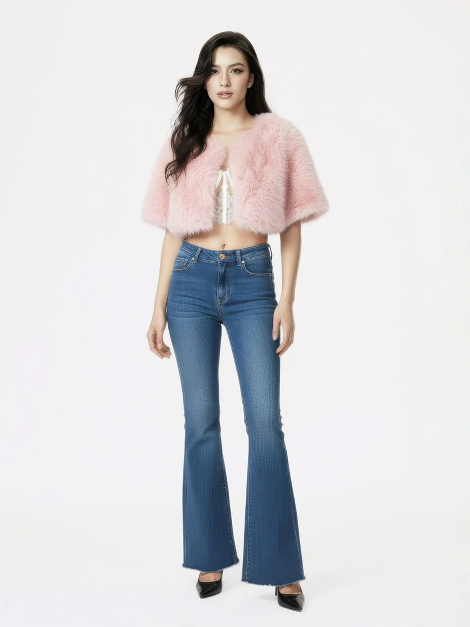 Thalia Cropped Faux Fur Jacket (Pink) - Image 2