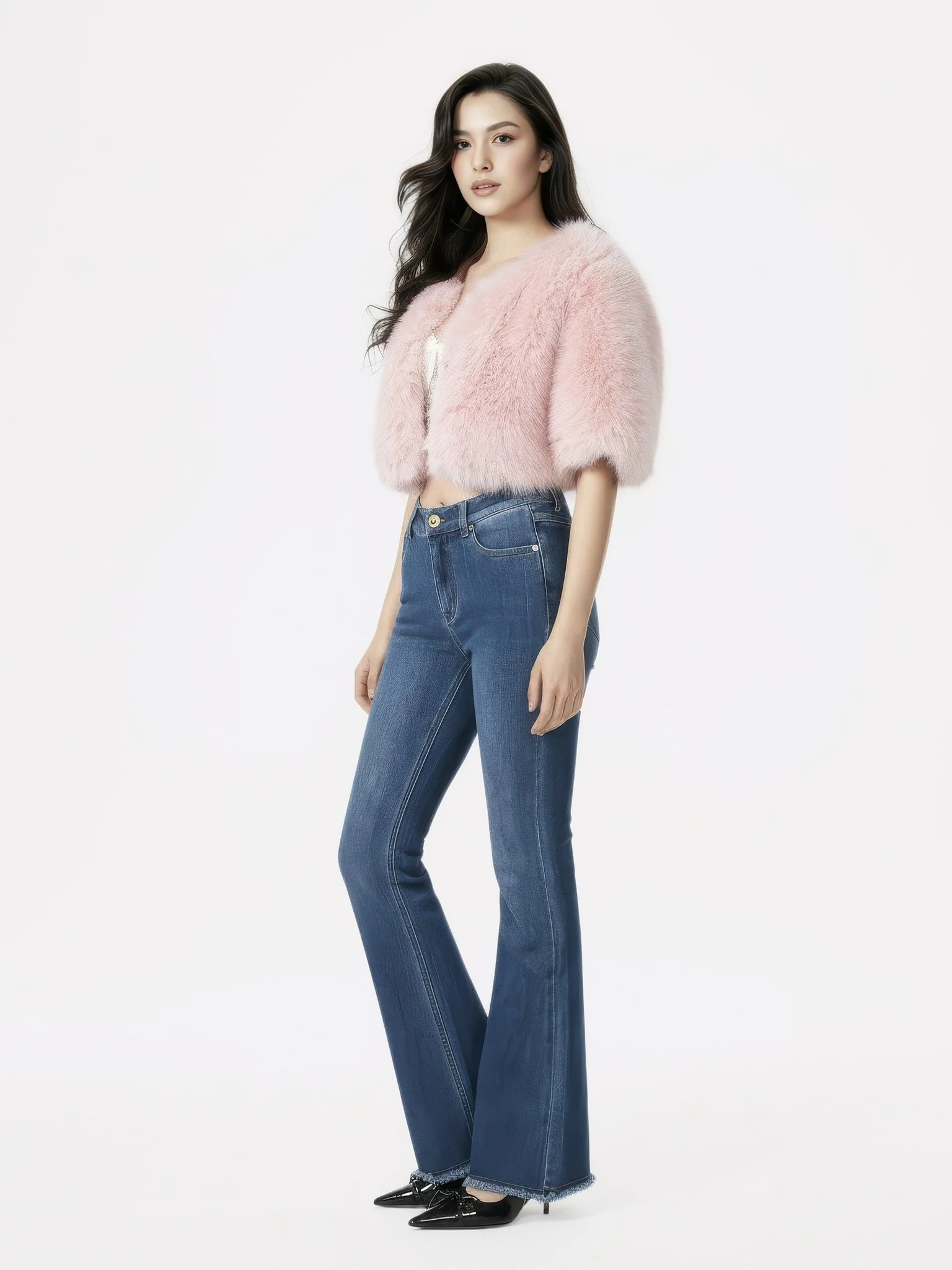 Thalia Cropped Faux Fur Jacket (Pink) - Image 3