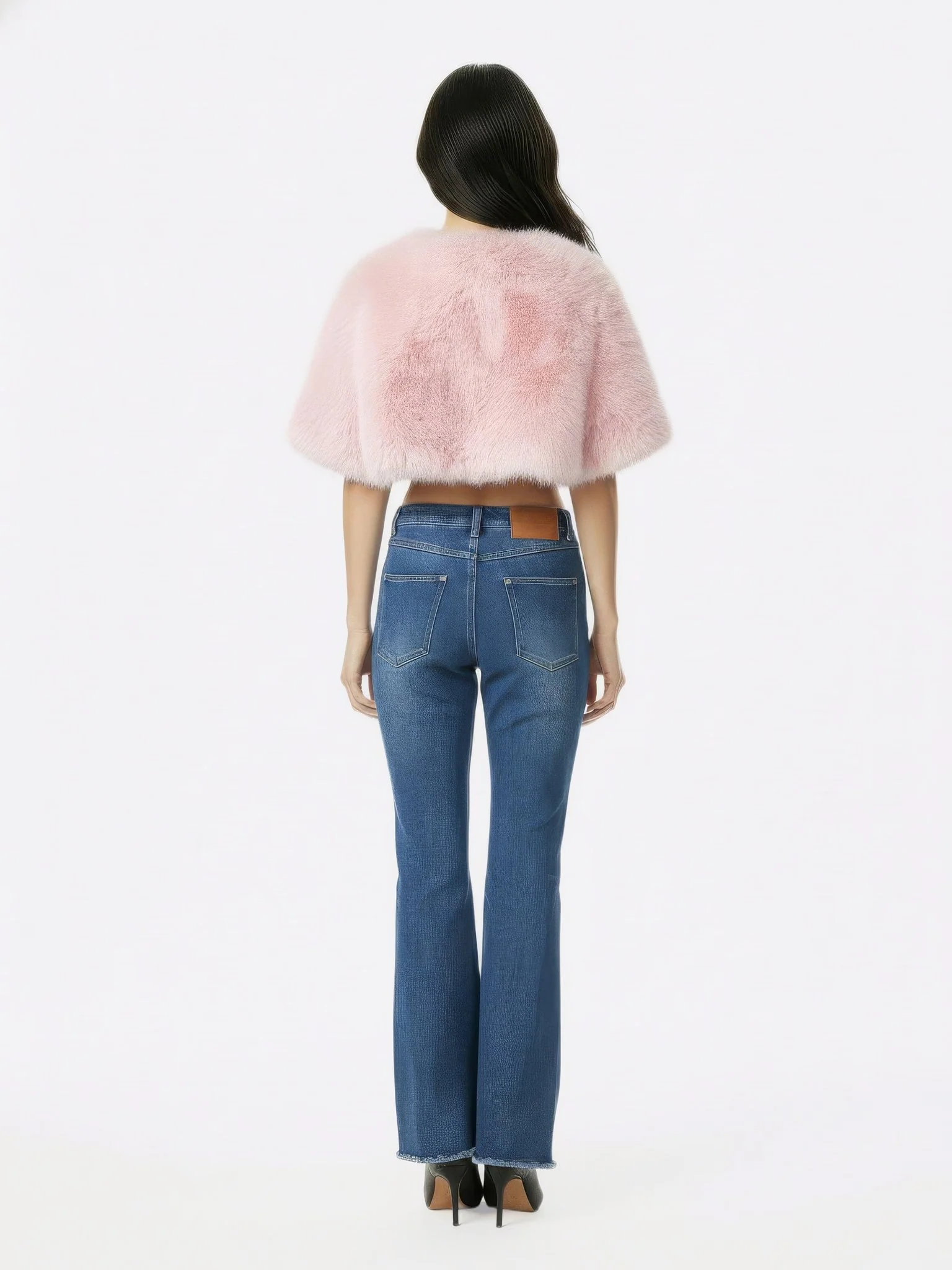 Thalia Cropped Faux Fur Jacket (Pink) - Image 4