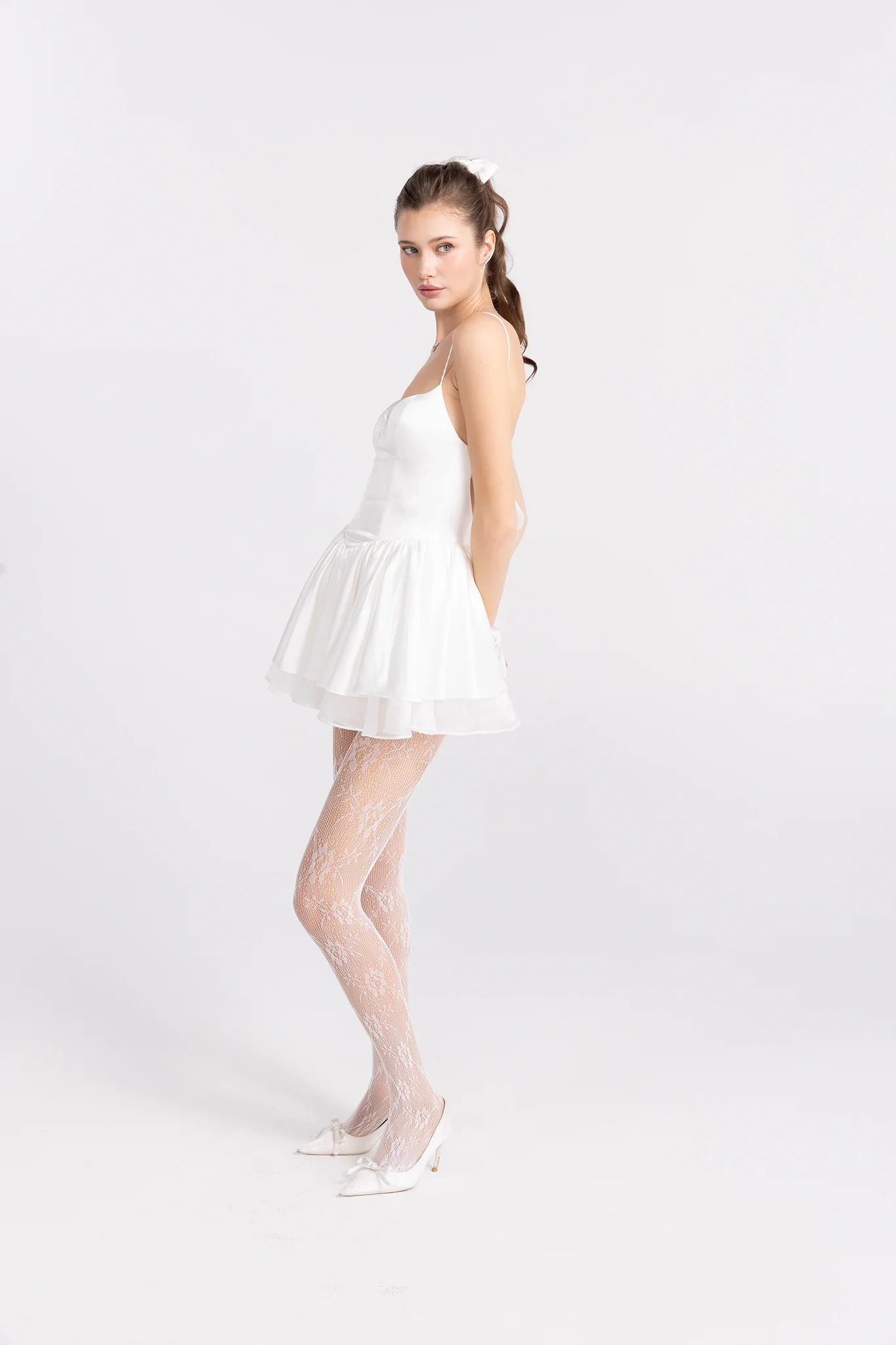 Veronica Backless Mini Dress (White) - Image 3