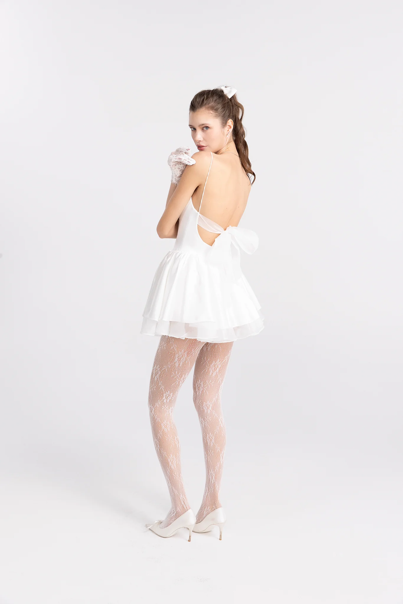 Veronica Backless Mini Dress (White) - Image 4