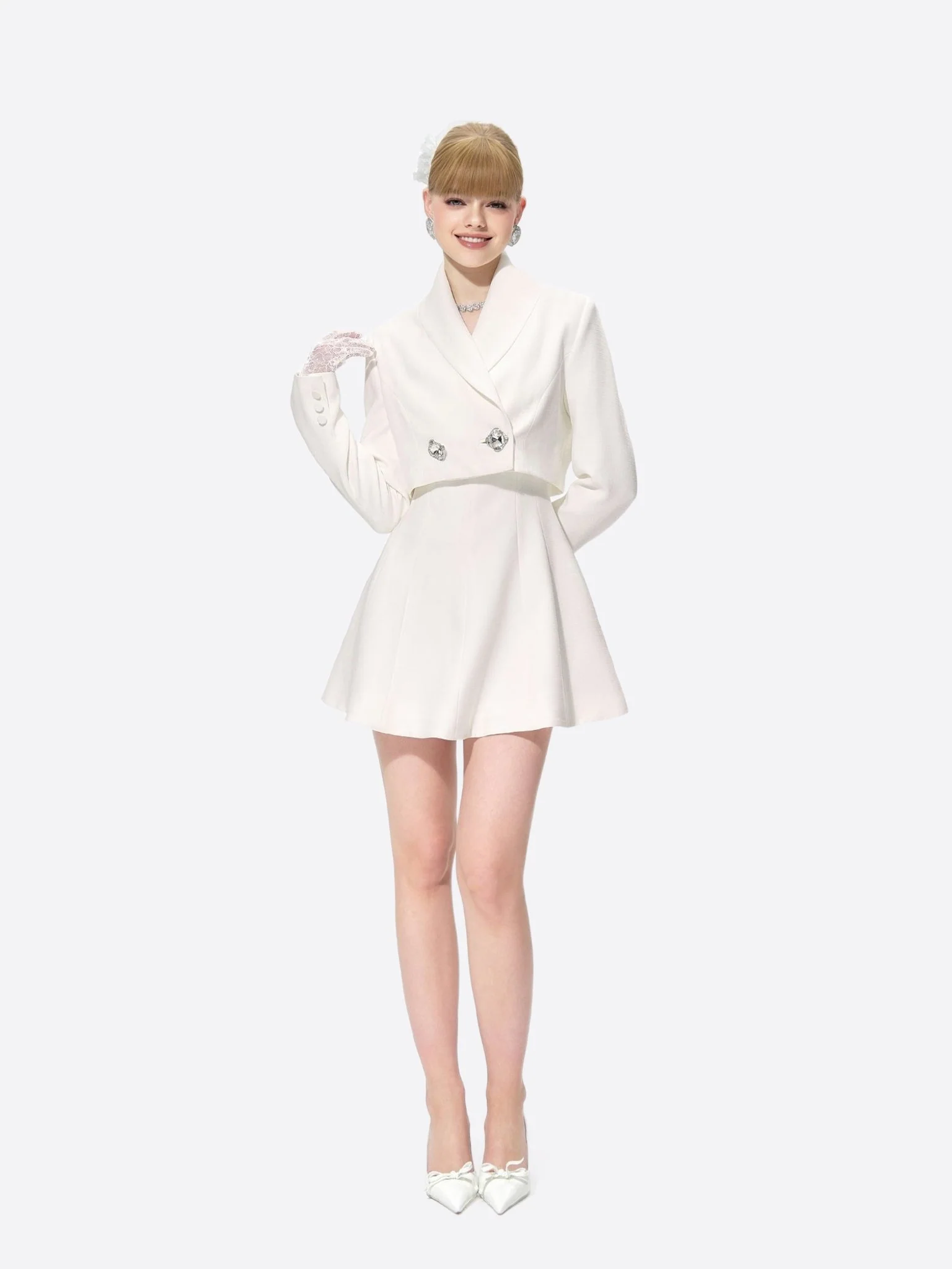 Veronica Crop Blazer (White) - Image 2
