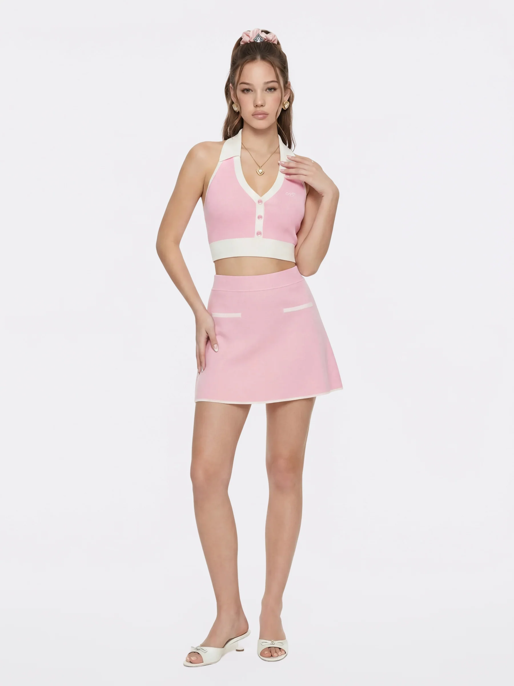 Wilhelmina Contrast A-Line Pink Skirt