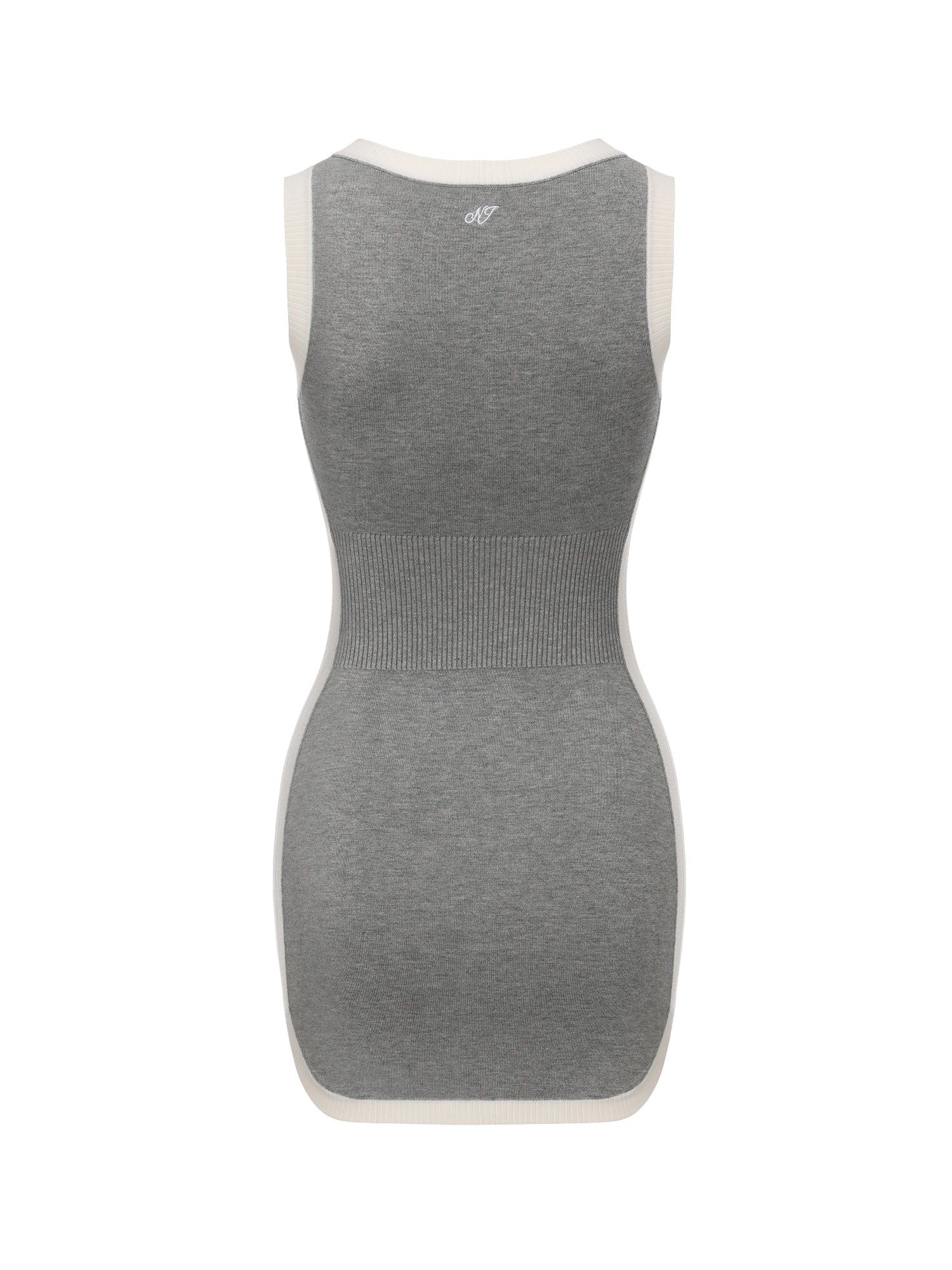Wilhelmina Contrast-Trim Knit Grey Mini Dress - Image 9