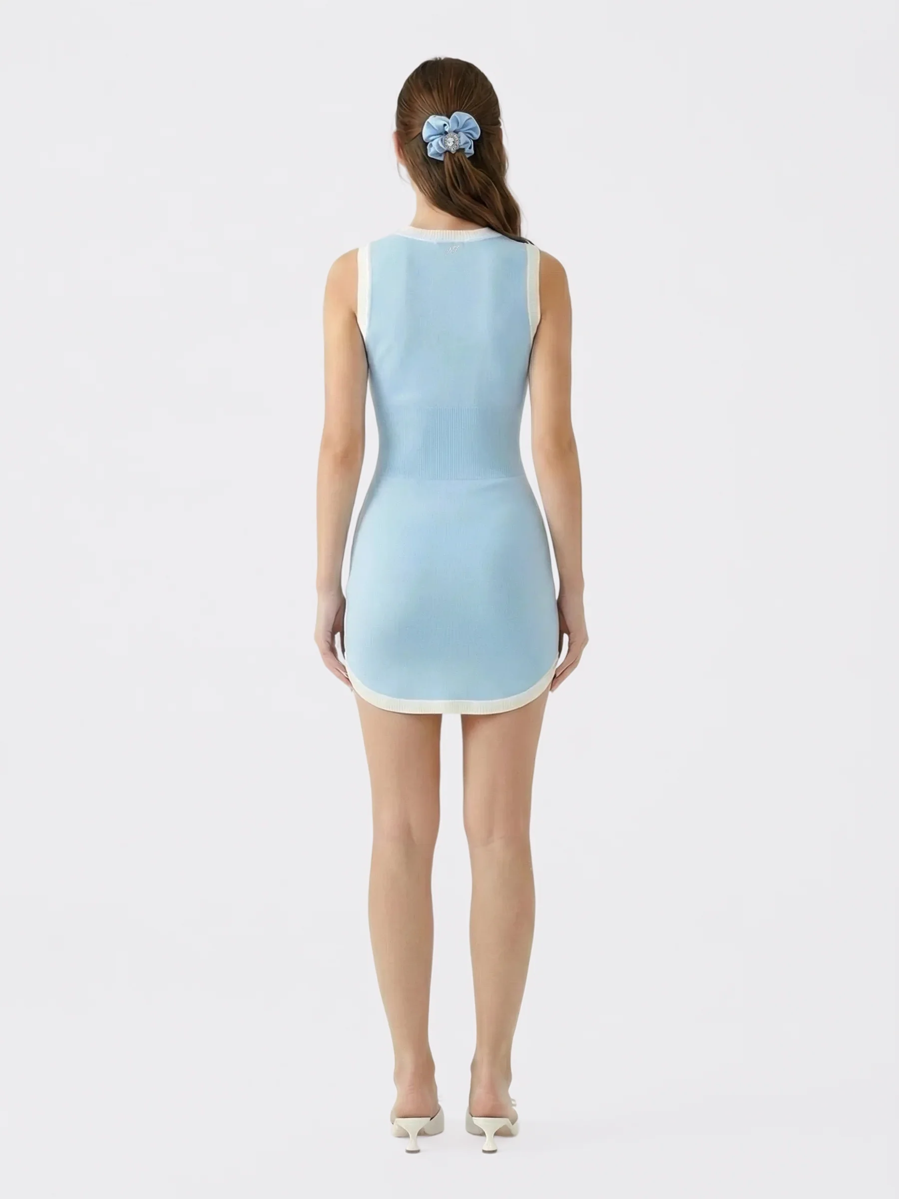 Wilhelmina Contrast-Trim Knit Light Blue Mini Dress - Image 6