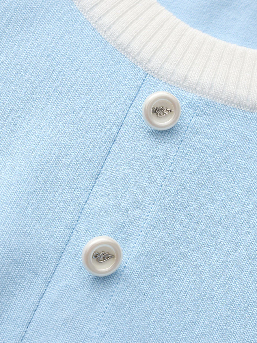 Wilhelmina Contrast-Trim Knit Light Blue Mini Dress - Image 7