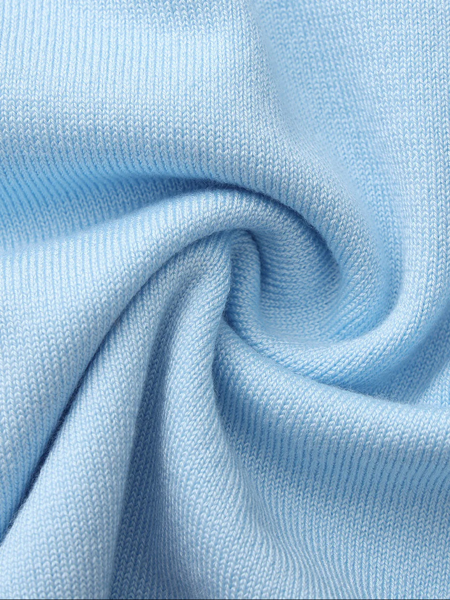 Wilhelmina Contrast-Trim Knit Light Blue Mini Dress - Image 9